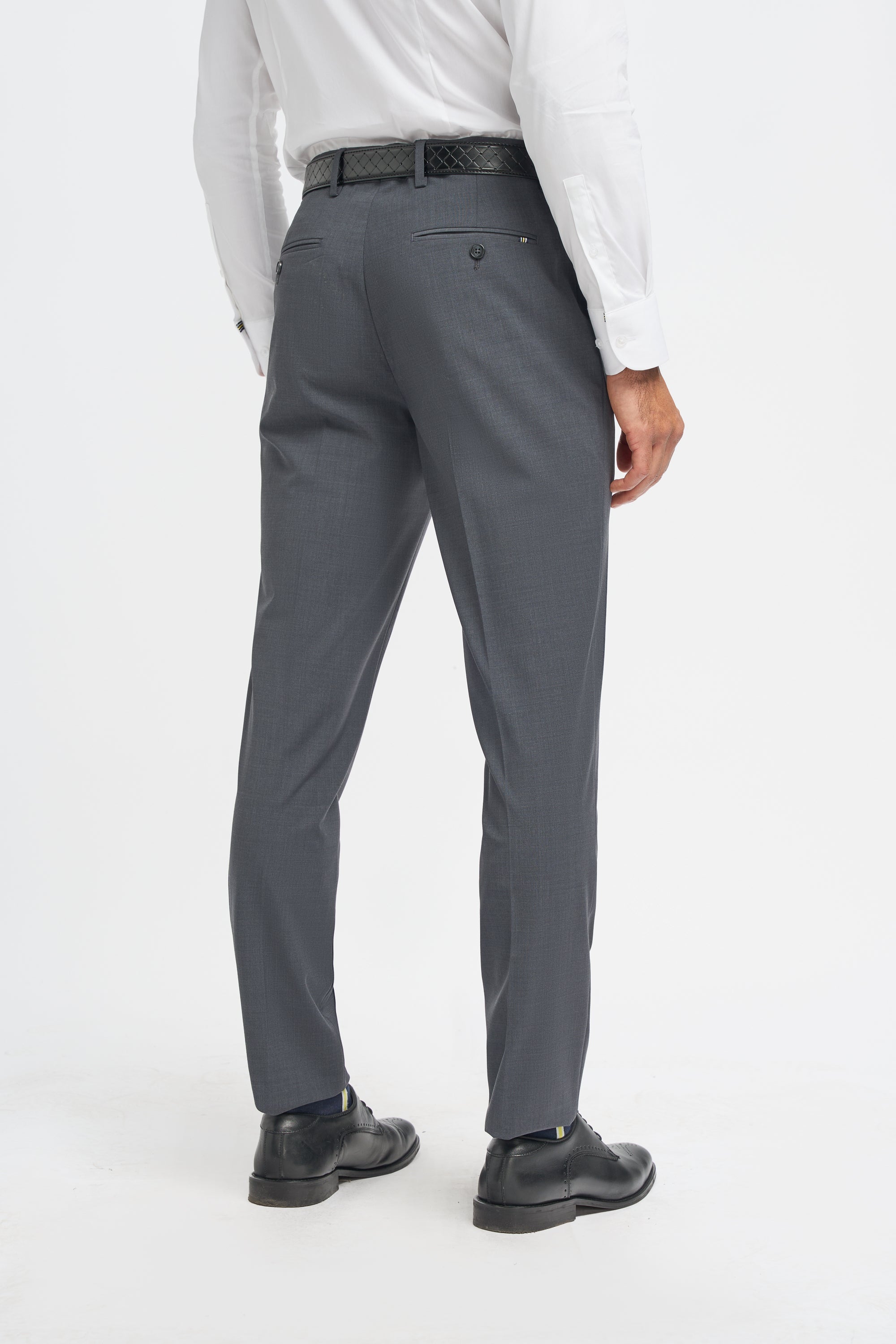 Men's Wool Blend Slim Fit Trousers - BOND - Charcoal Grey