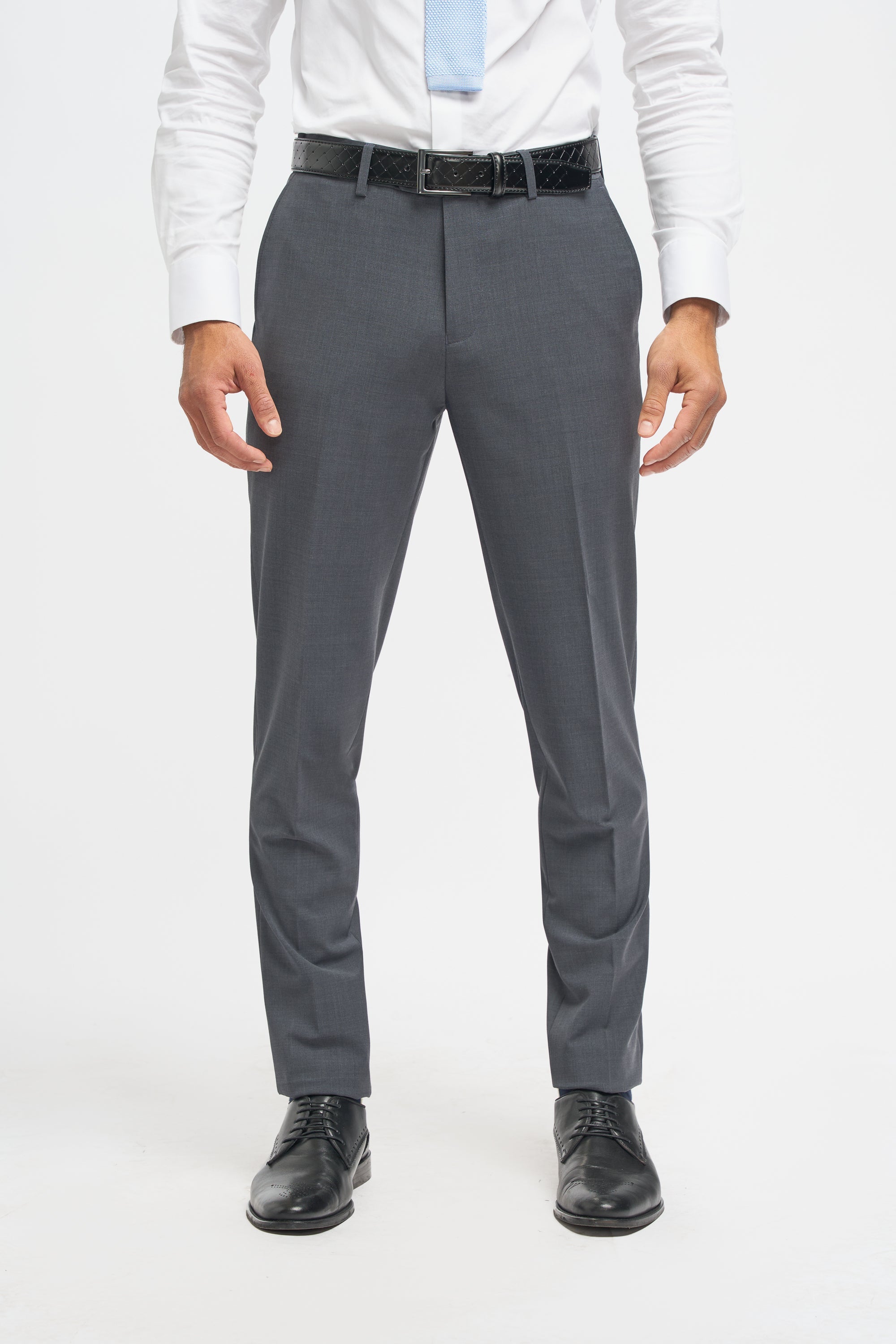 Men's Wool Blend Slim Fit Trousers - BOND - Charcoal Grey