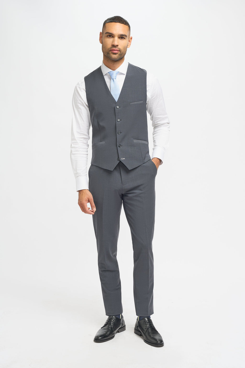 Mens Charcoal Wool Blend Slim Fit Waistcoat BOND