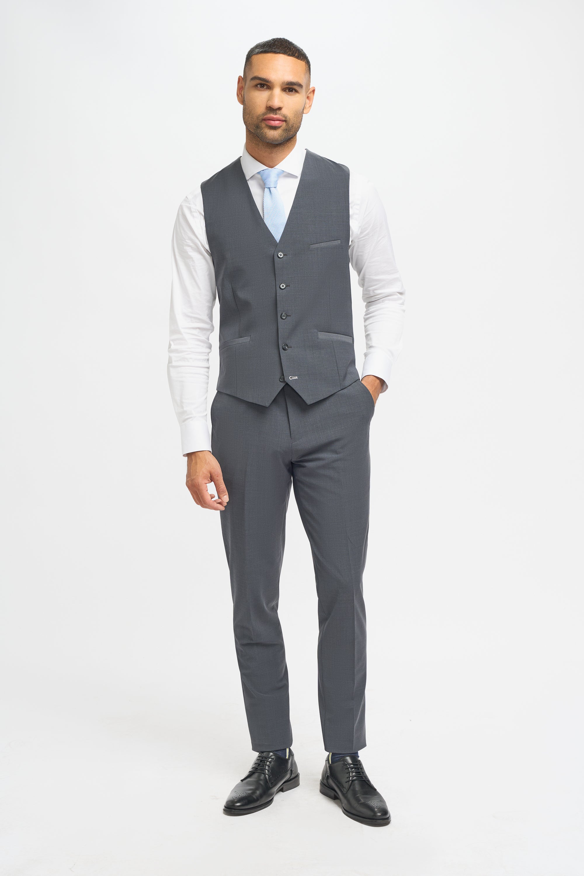 Mens Charcoal Wool Blend Slim Fit Waistcoat BOND