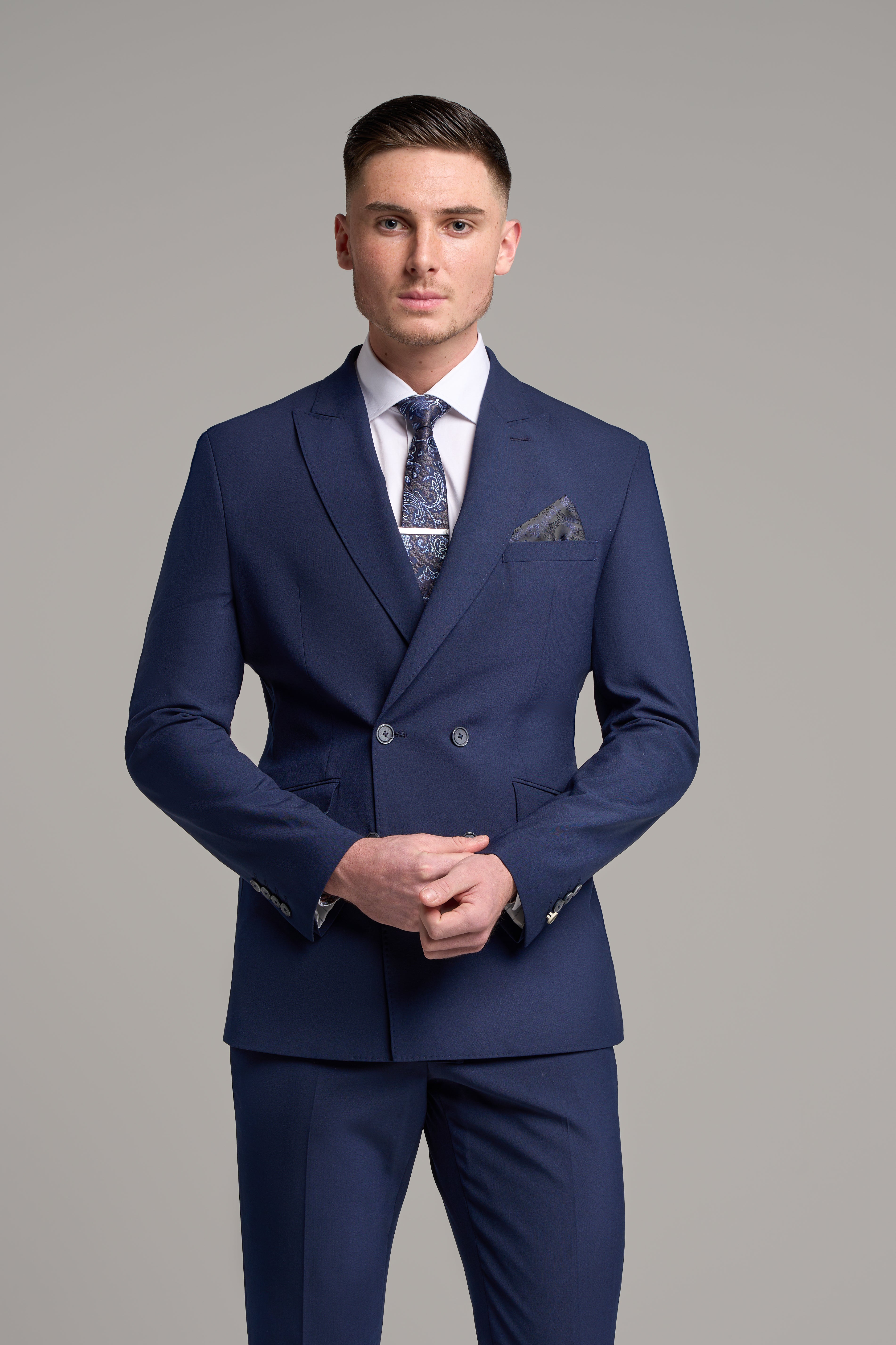 Mens navy wool mix double breasted suit jacket VICTORIOUS formal style