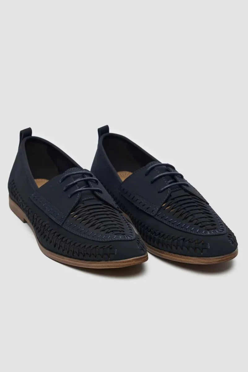 Men's navy woven suede dress shoes, CALVINA.