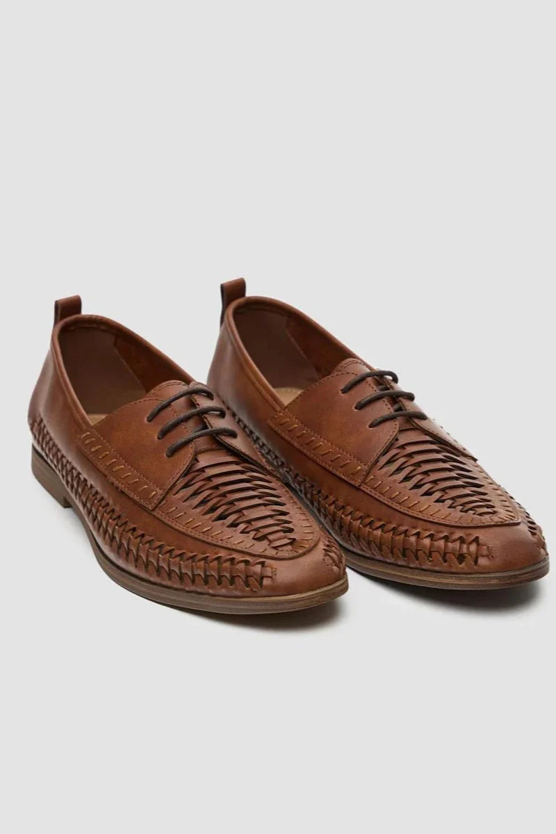 Men's tan woven leather dress shoes, CALVINA.