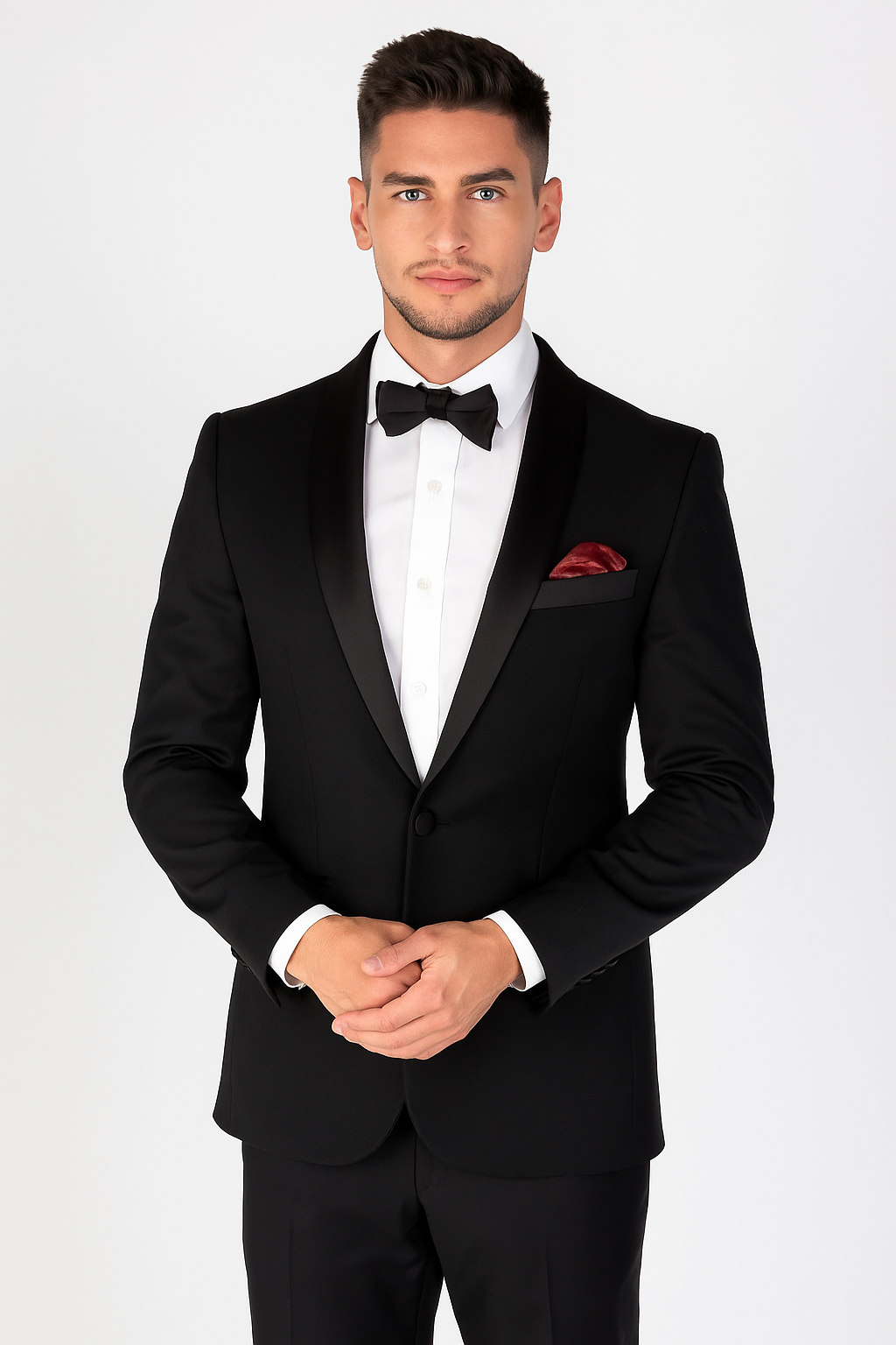 Men's black tailored fit tuxedo dinner suit, 2-piece set