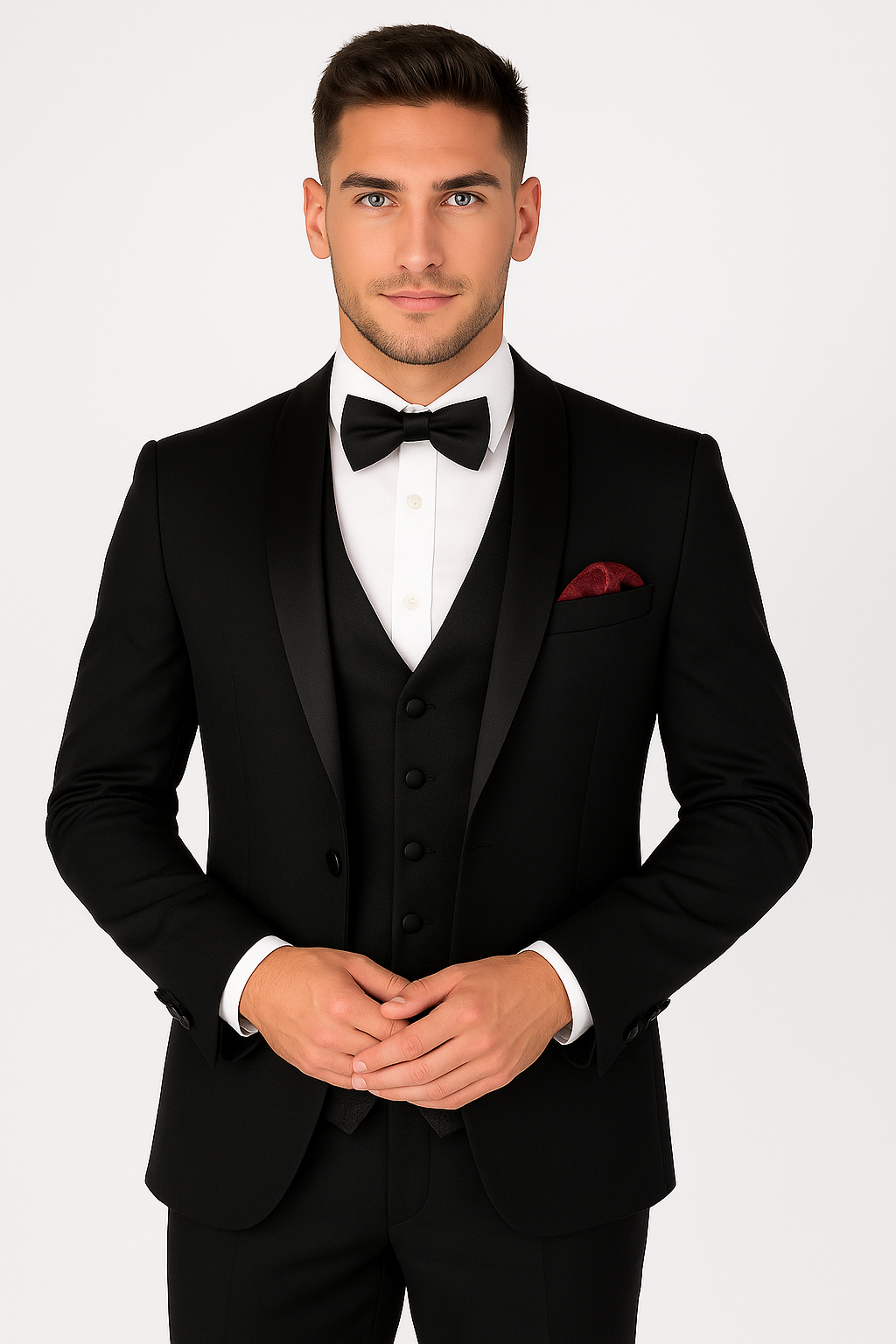 Men's black tailored fit tuxedo dinner suit, 3-piece set