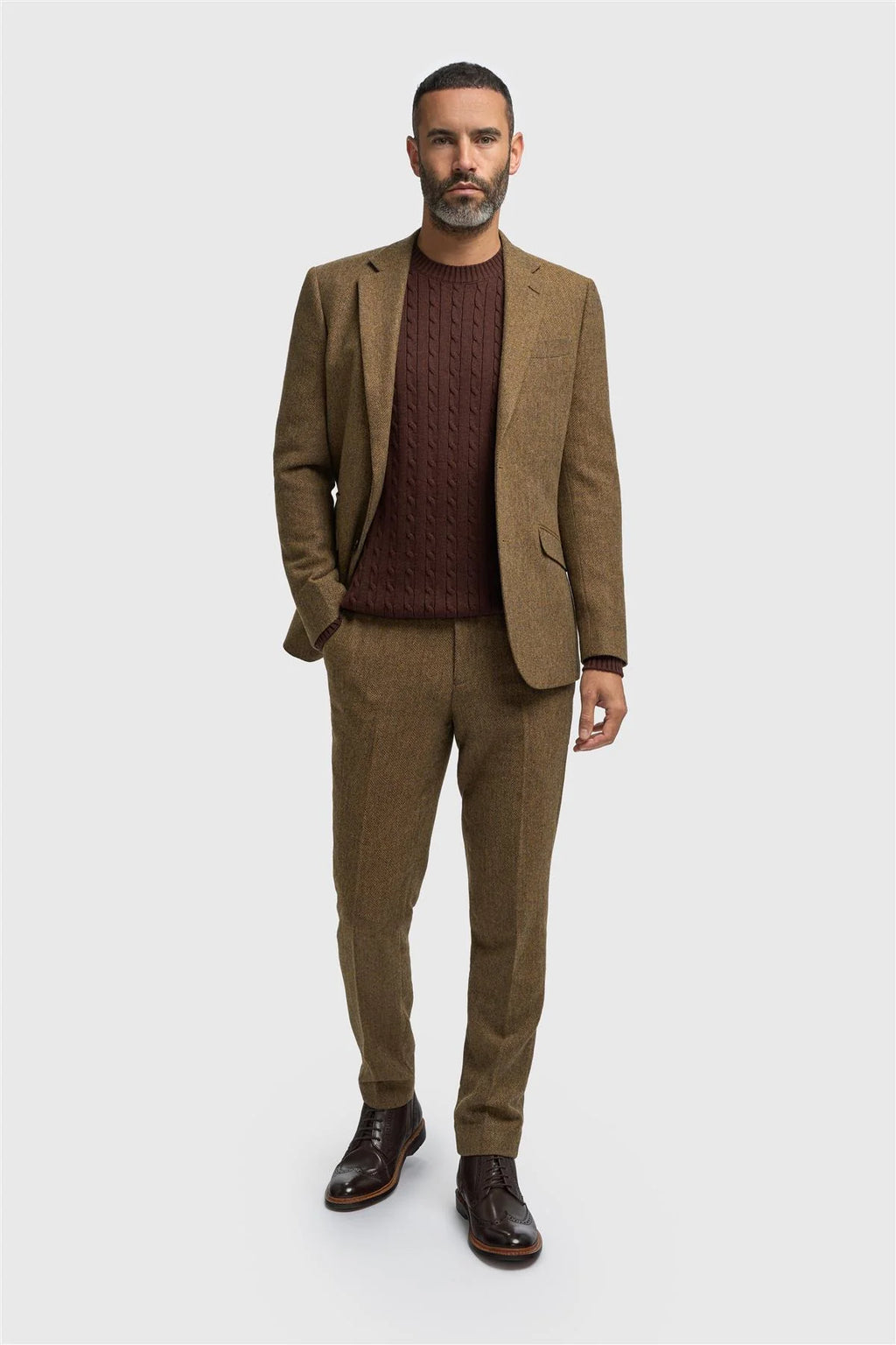 Men’s Brown Herringbone Wool Tweed Suit Jacket Thomas Front Picture