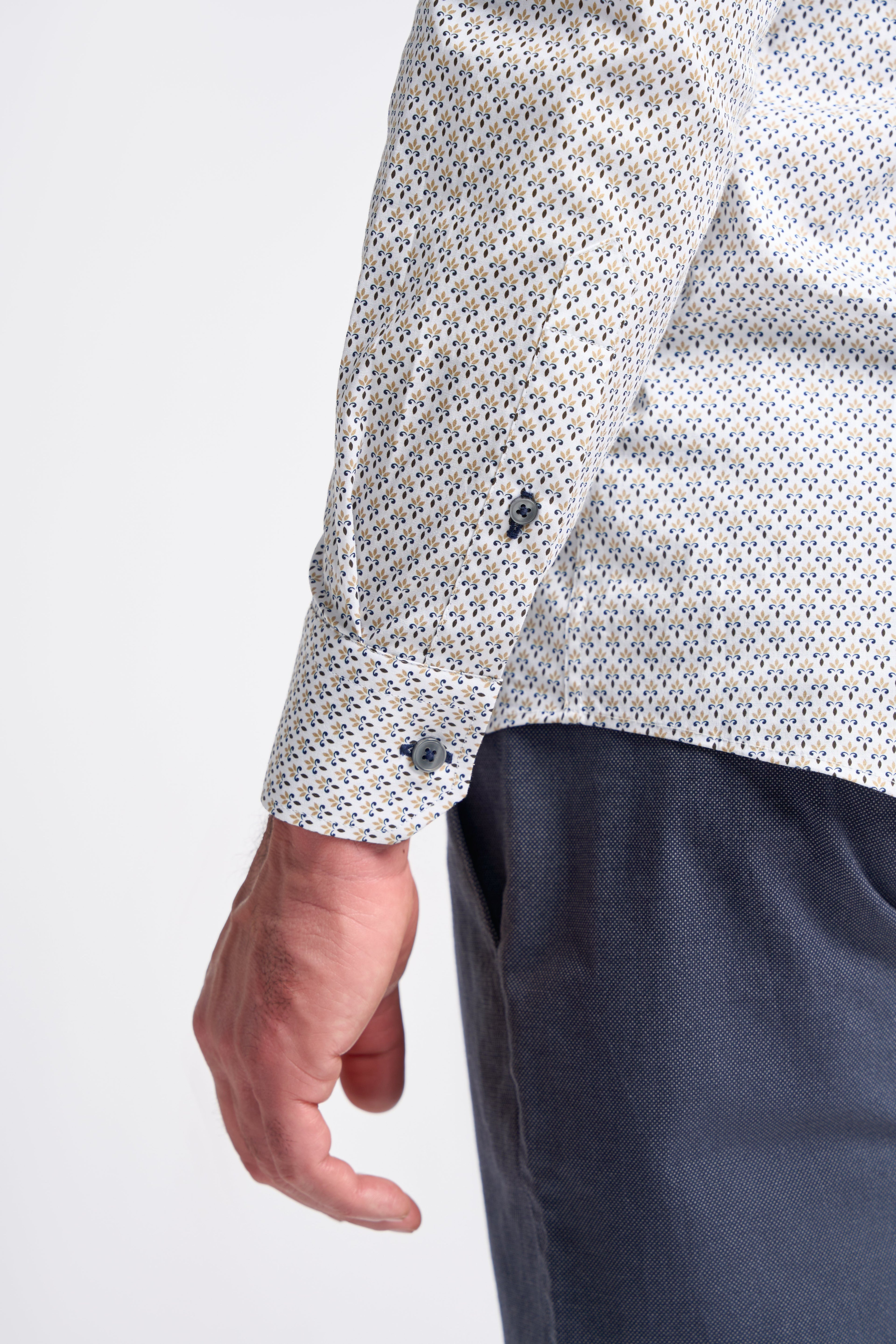 Mens Anthem White Cotton Fleur De Lis Print Shirt