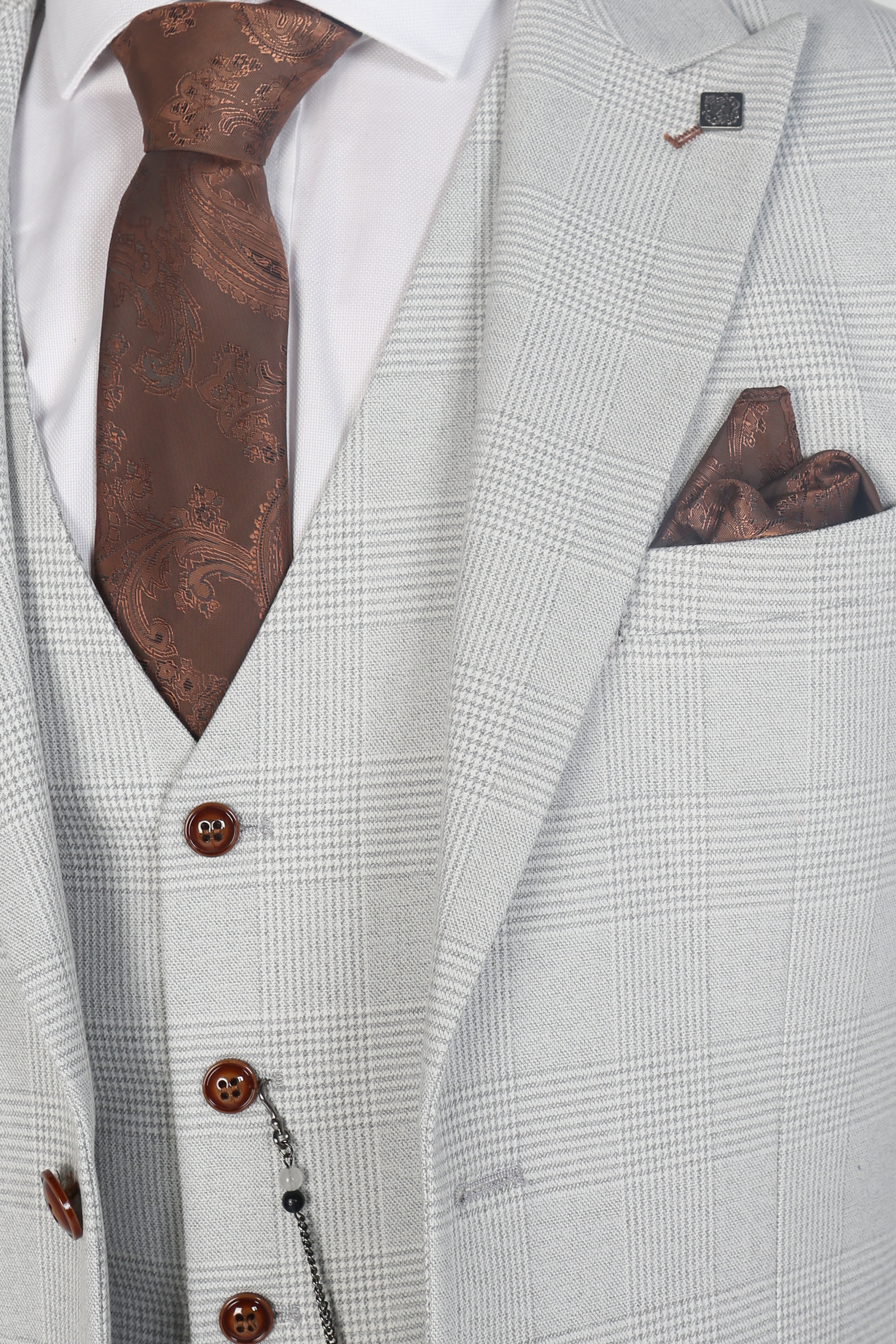 Mens Stone Beige Herringbone Check Tailored Fit Suit MARK STONE