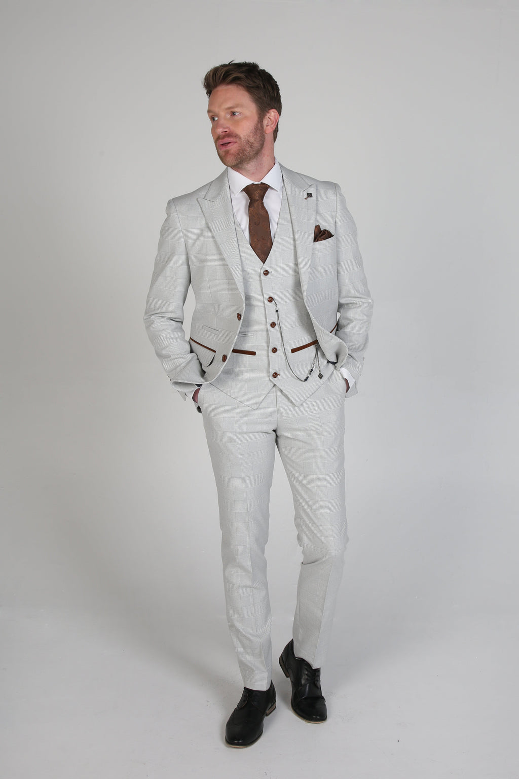 Mens Stone Beige Herringbone Tweed Suit Jacket MARK