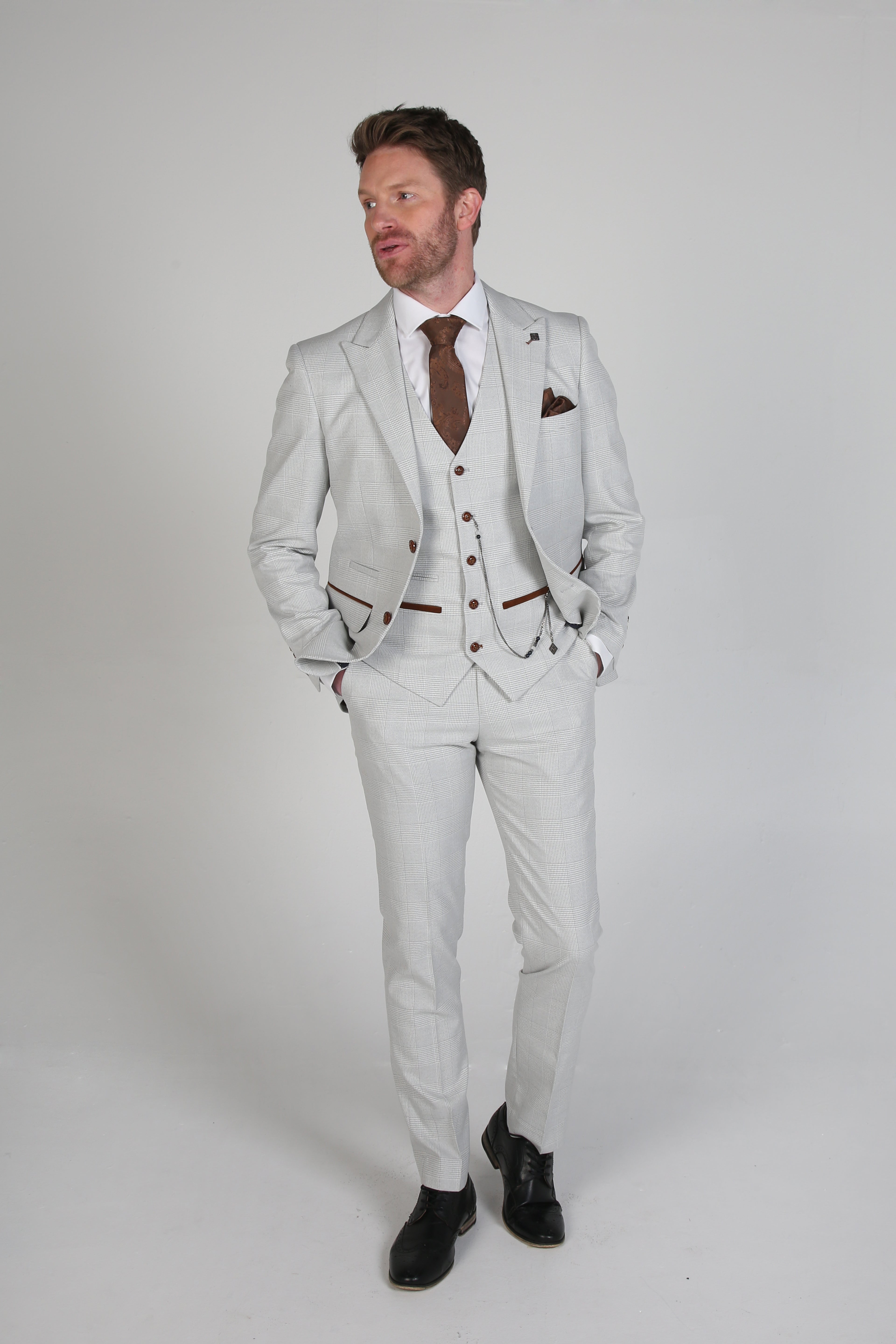Mens Stone Beige Herringbone Tweed Suit Jacket MARK