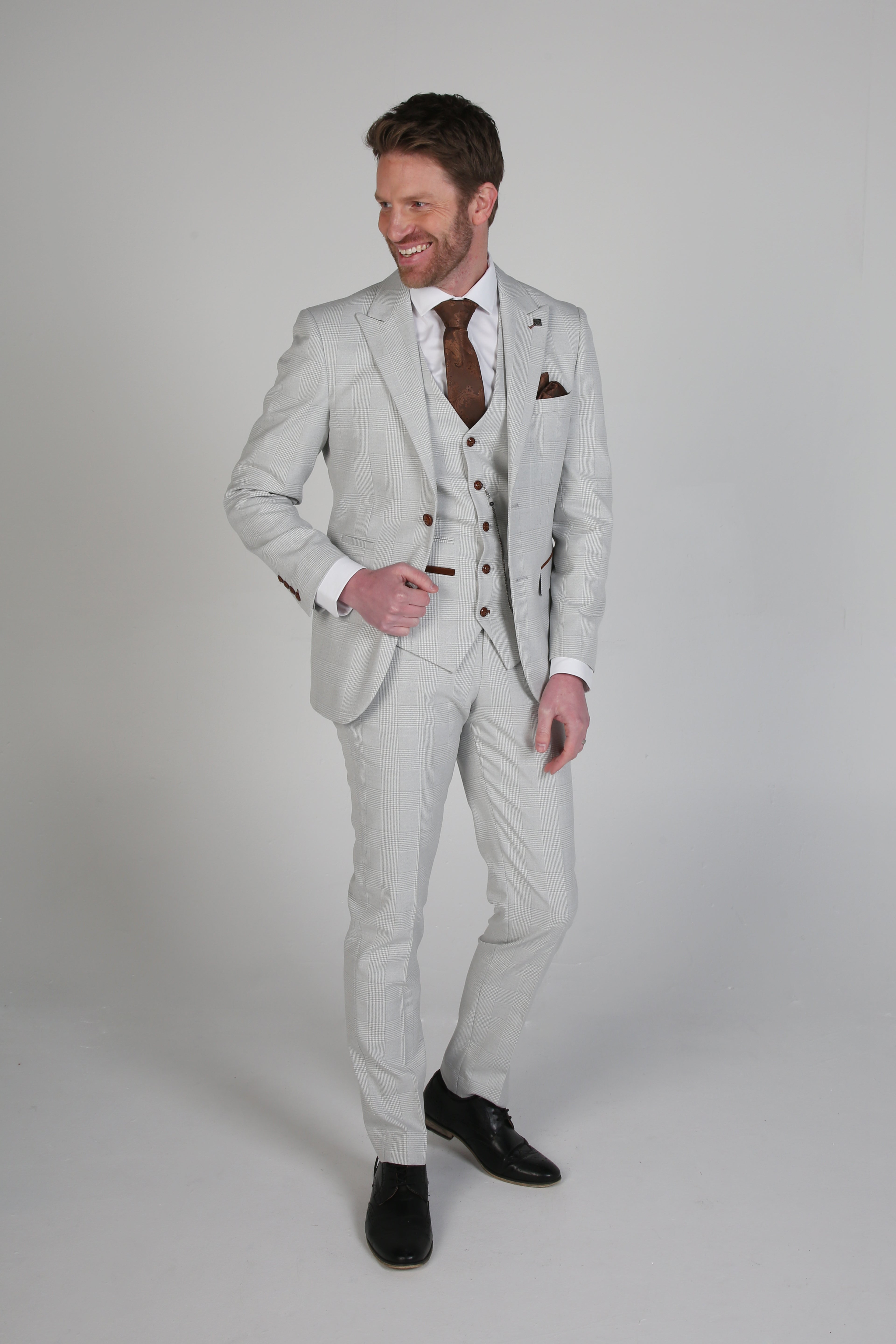 Mens Stone Beige Herringbone Tweed Suit Jacket MARK