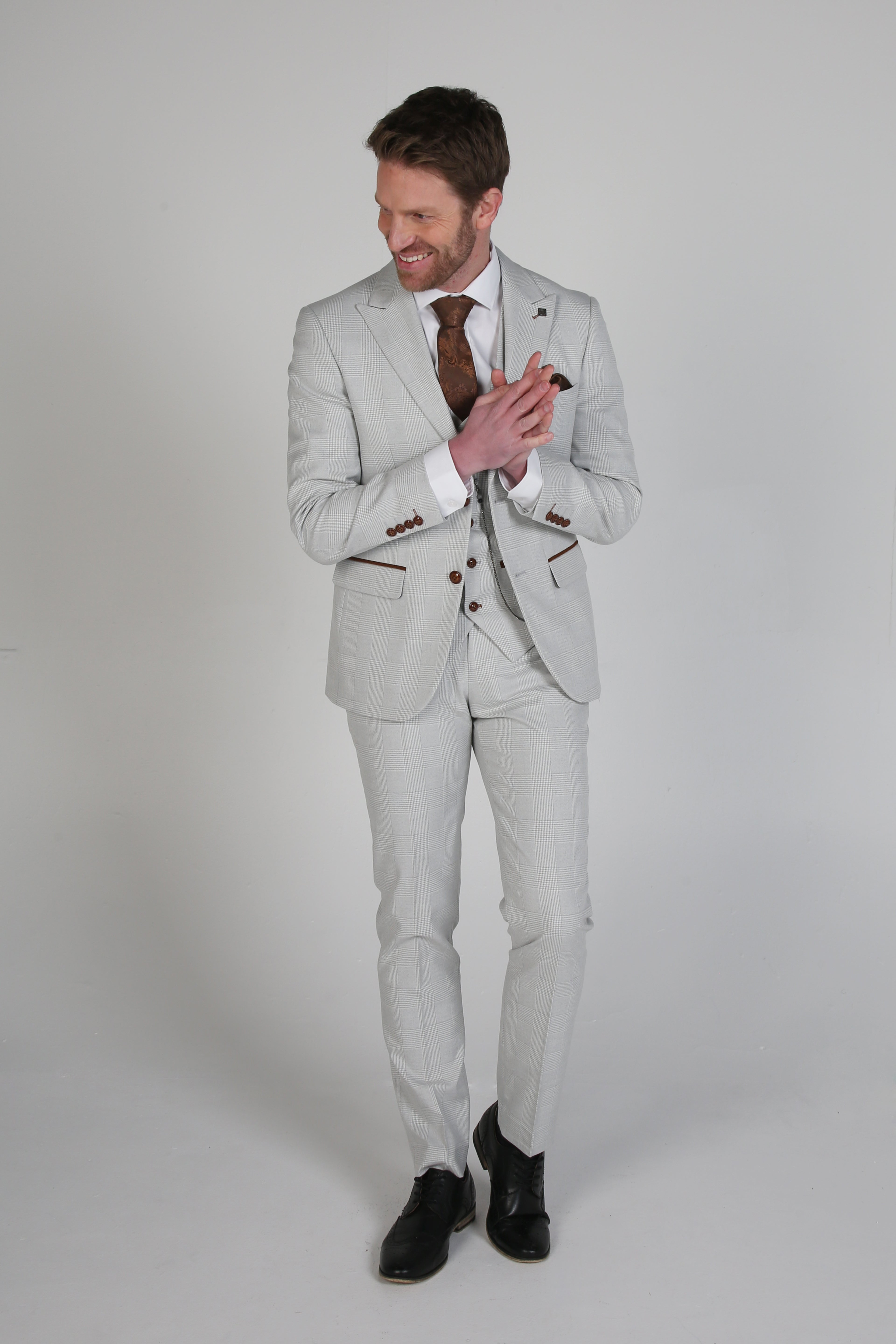 Mens Stone Beige Herringbone Tweed Suit Jacket MARK