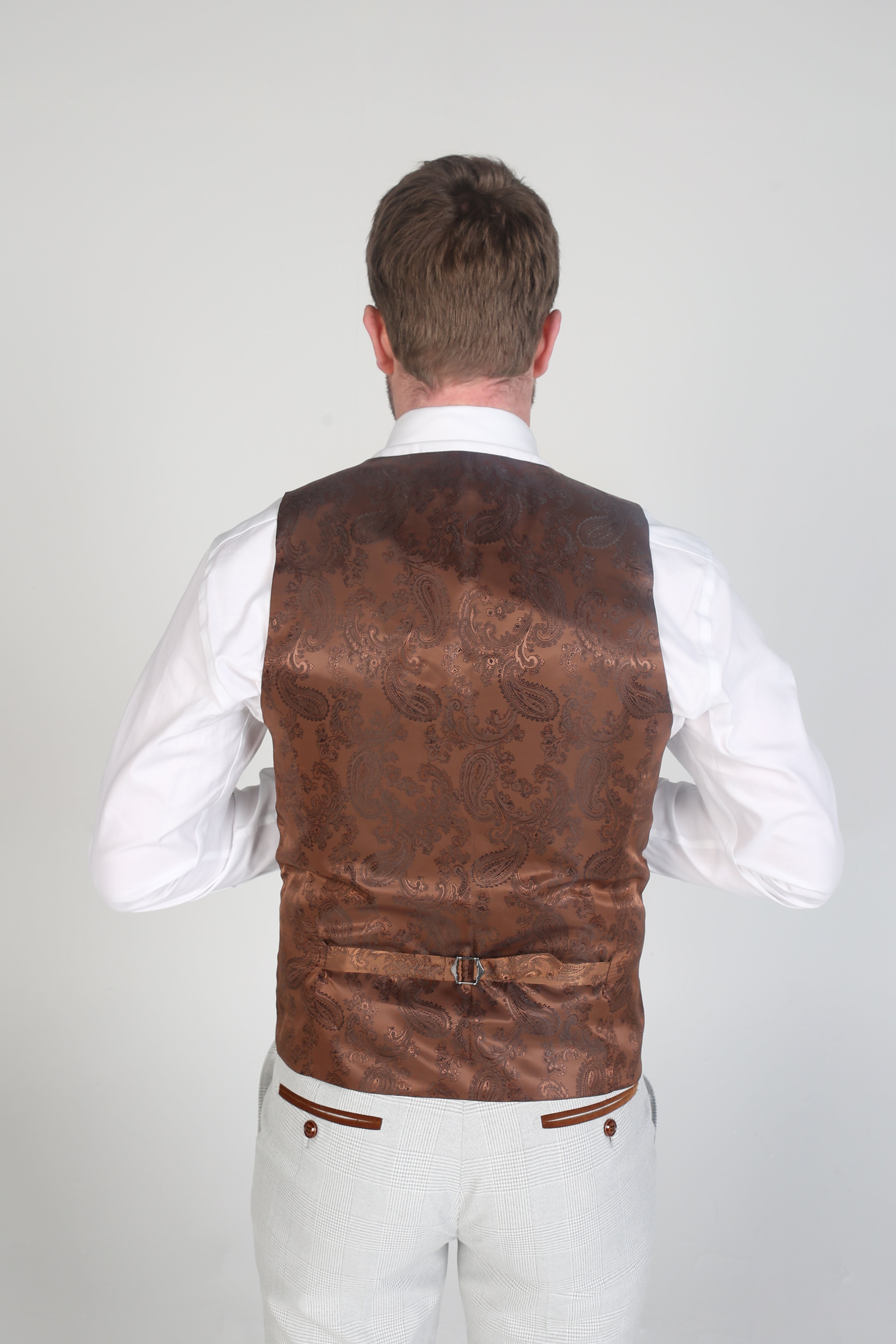 Mens Stone Beige Herringbone Tweed Waistcoat MARK