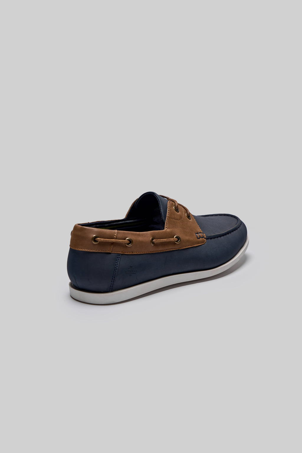 Men’s Leather Boat Shoes with White Sole - ANDROS - Tan - Navy Back Picture