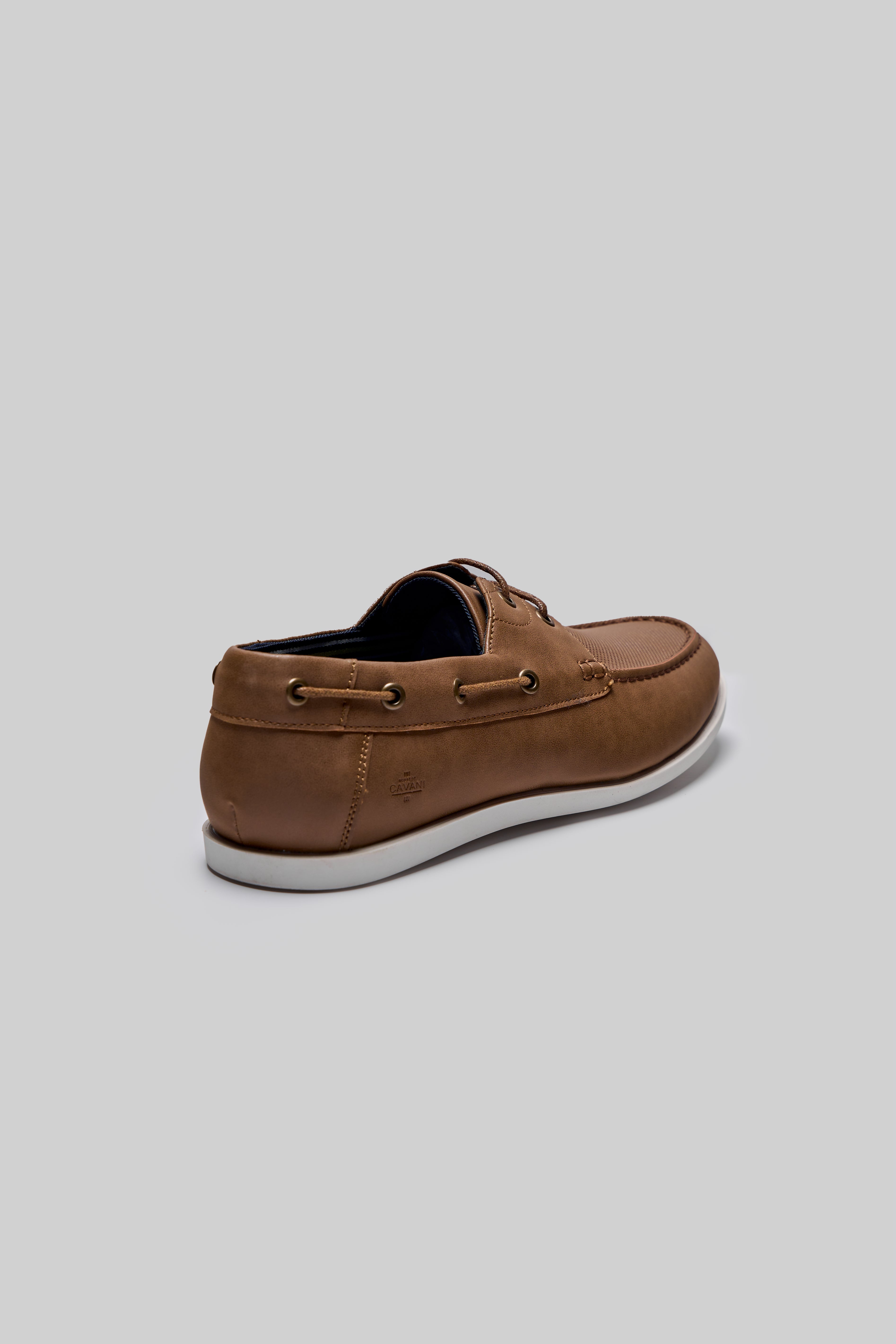 Men’s Leather Boat Shoes with White Sole - ANDROS - Tan Back Picture