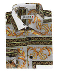 Men's Long Sleeve Printed Satin Shirt - Grey and Gold Front Picture