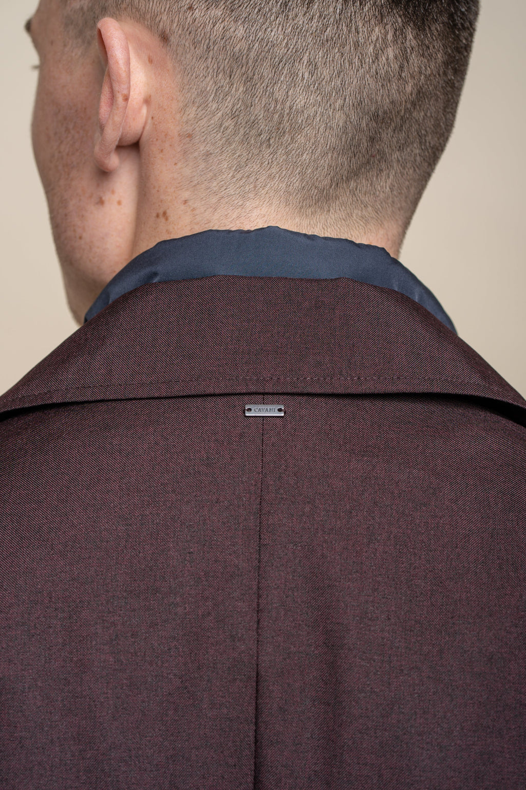 Men's Midi Length Geke Coat with Removable Zipper - BRANDO - Wine Red Back Detail Picture