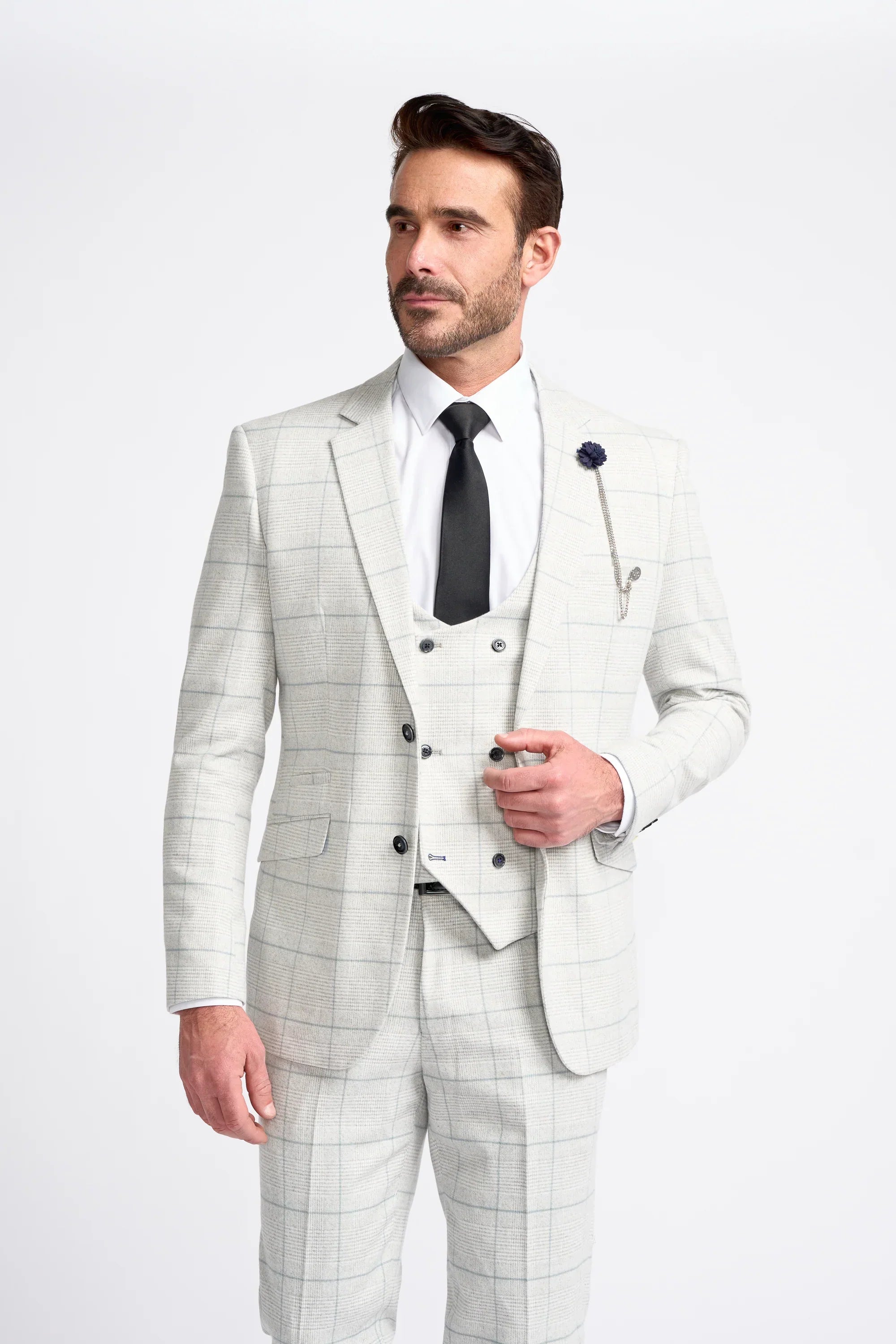 Men's Retro Check Grey Suit - RADIKA - Light Grey Model Picture
