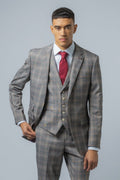 Men's Julian Light Grey Retro Check Slim Cut Formal Suit