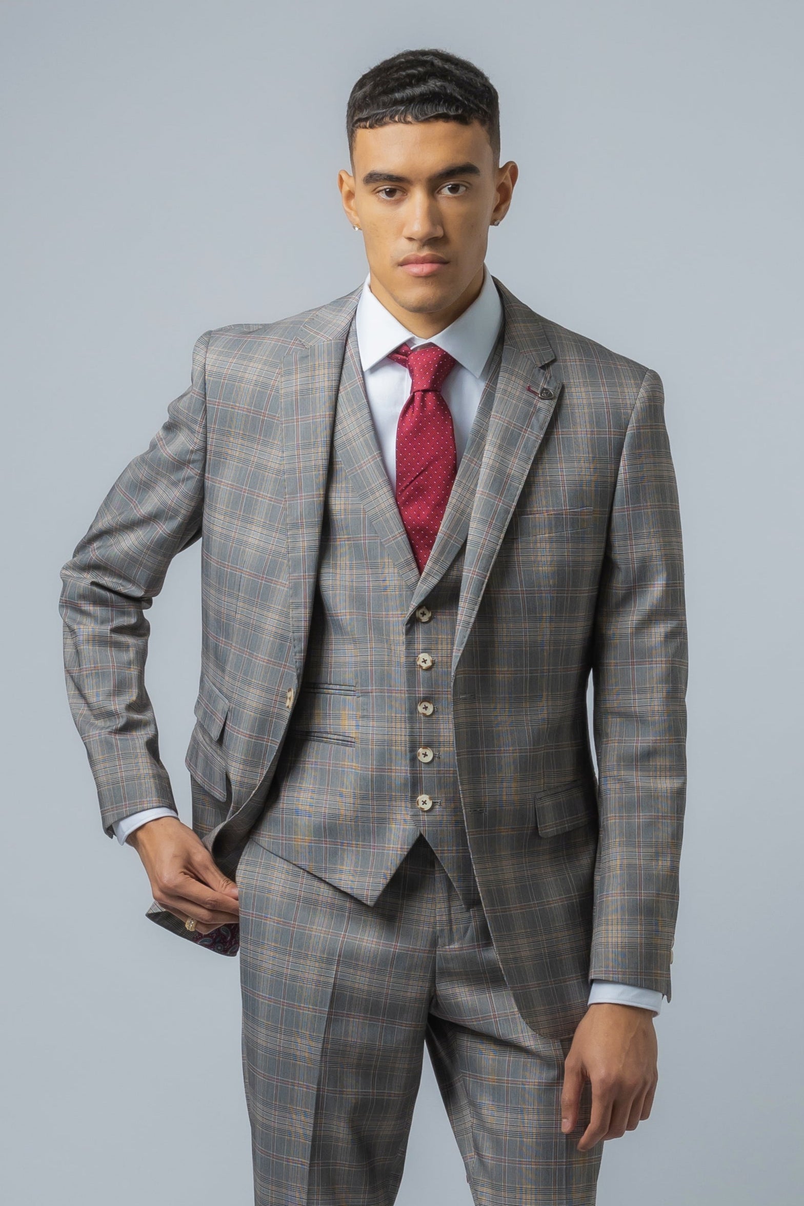 Men's Julian Light Grey Retro Check Slim Cut Formal Suit