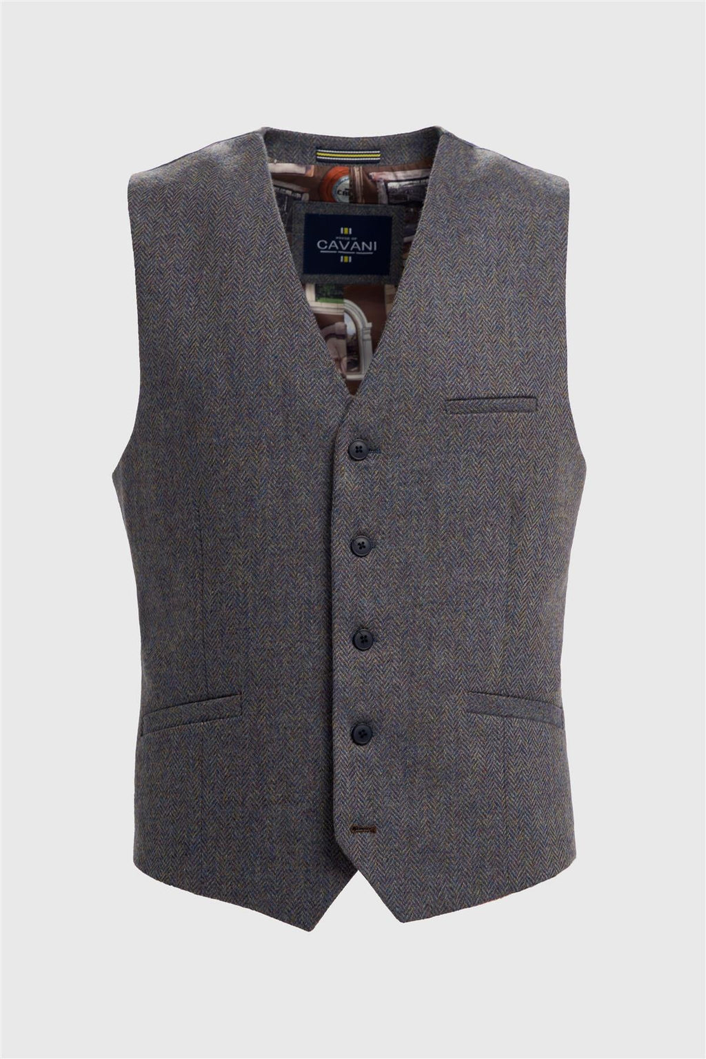 Men’s Savoy Grey 3 Piece Wool Herringbone Tweed Suit Thomas - Waistcoat
