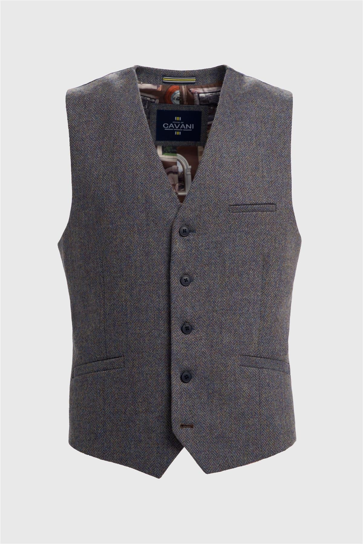 Men’s Savoy Grey 3 Piece Wool Herringbone Tweed Suit Thomas - Waistcoat