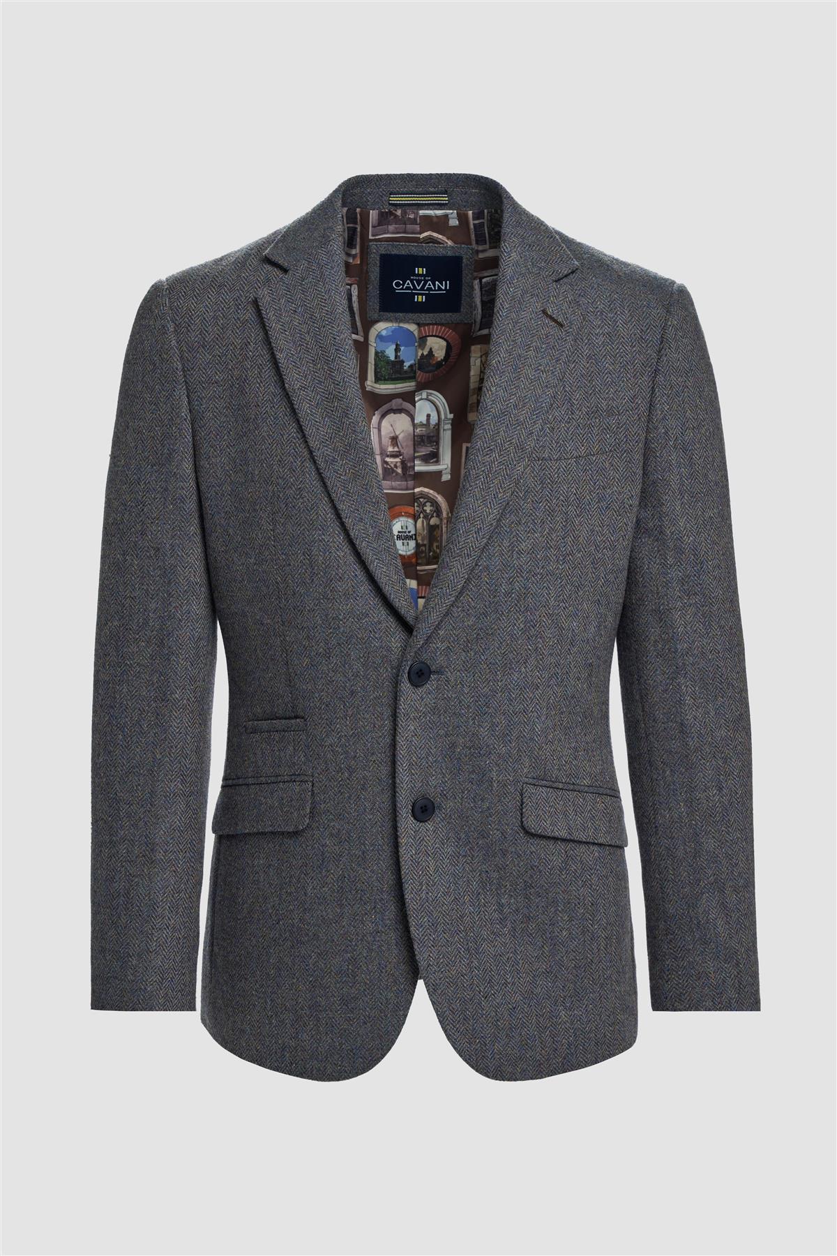 Men’s Savoy Grey 3 Piece Wool Herringbone Tweed Suit Thomas - Jacket
