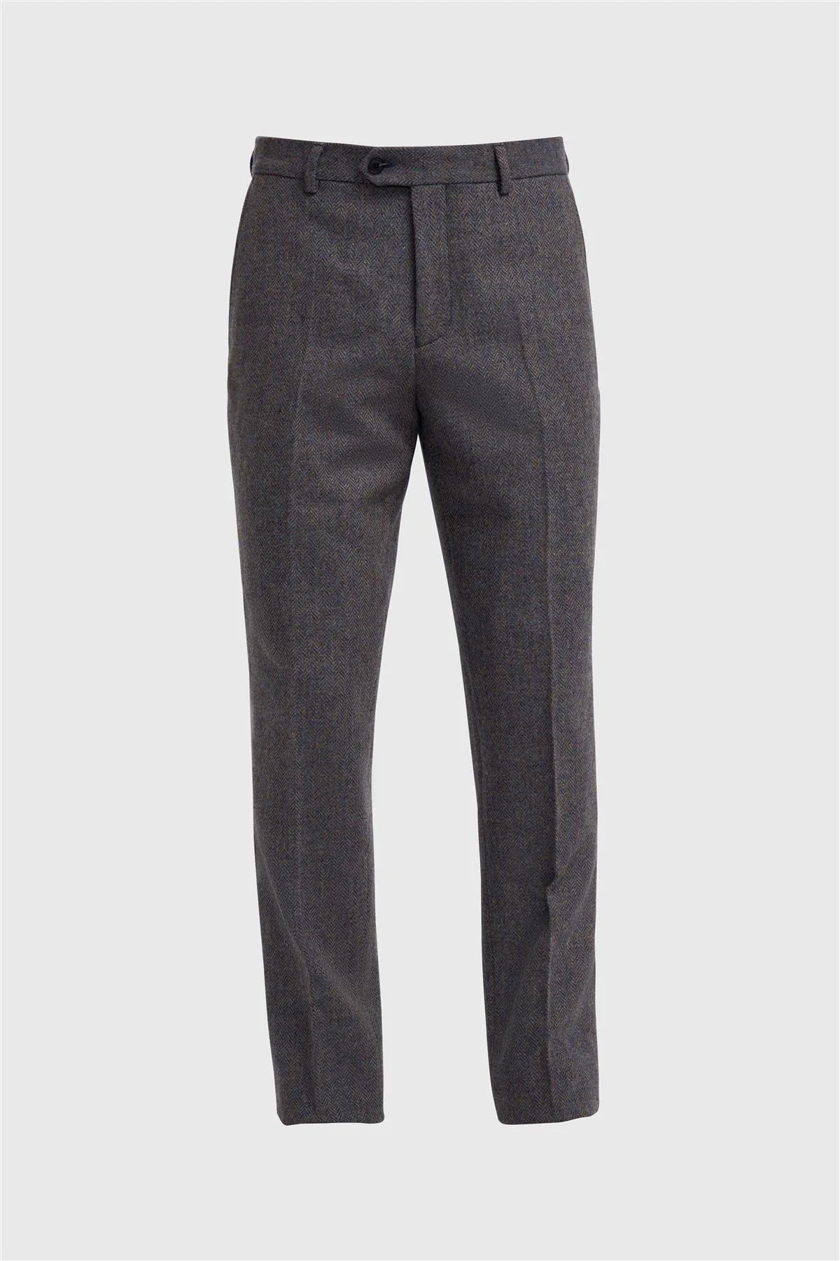 Men’s Savoy Grey 3 Piece Wool Herringbone Tweed Suit Thomas - Trousers