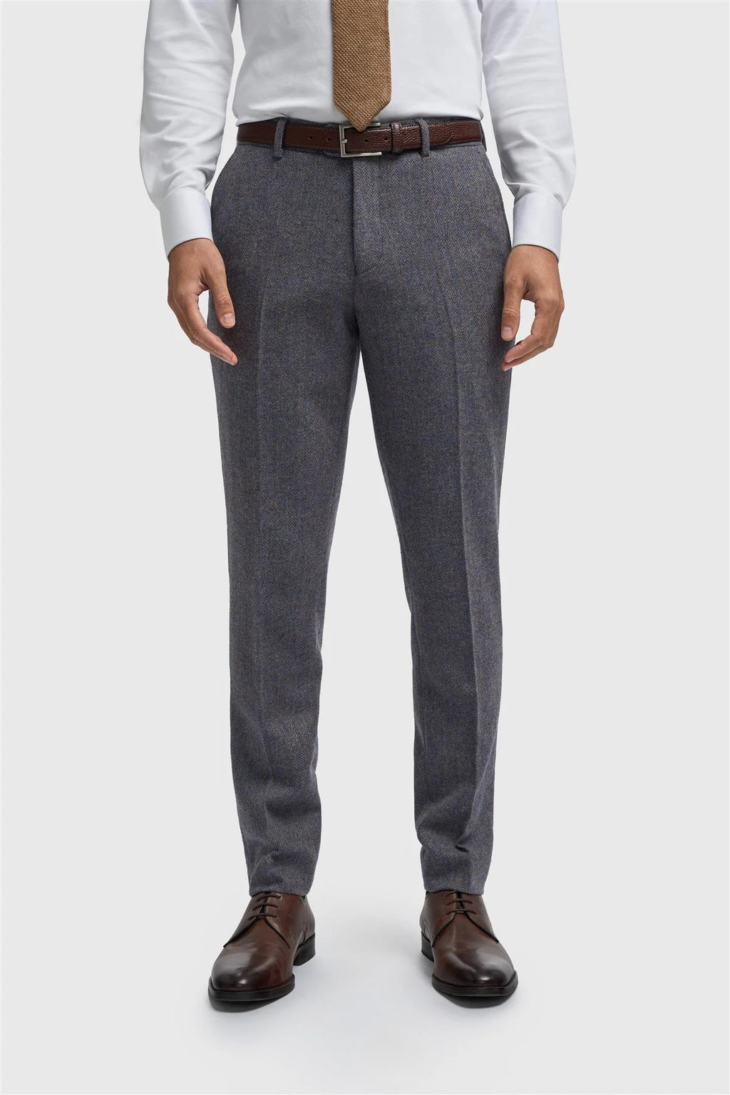 Men’s Savoy Grey 3 Piece Wool Herringbone Tweed Suit Thomas Trousers Front Picture