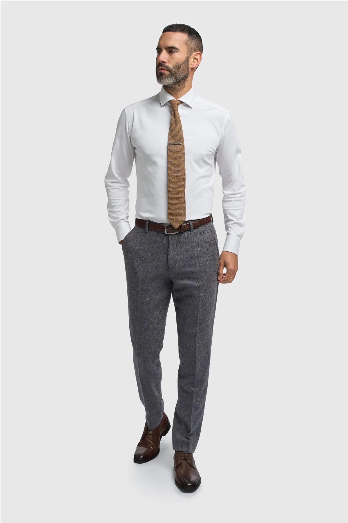 Men’s Savoy Grey 3 Piece Wool Herringbone Tweed Suit Thomas Trousers  Picture