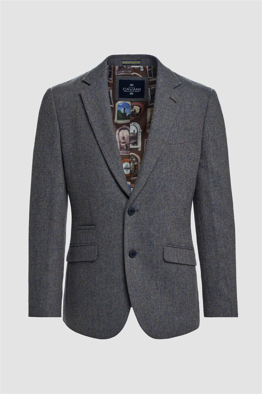 Men’s Savoy Grey Herringbone Wool Tweed Suit Jacket Thomas