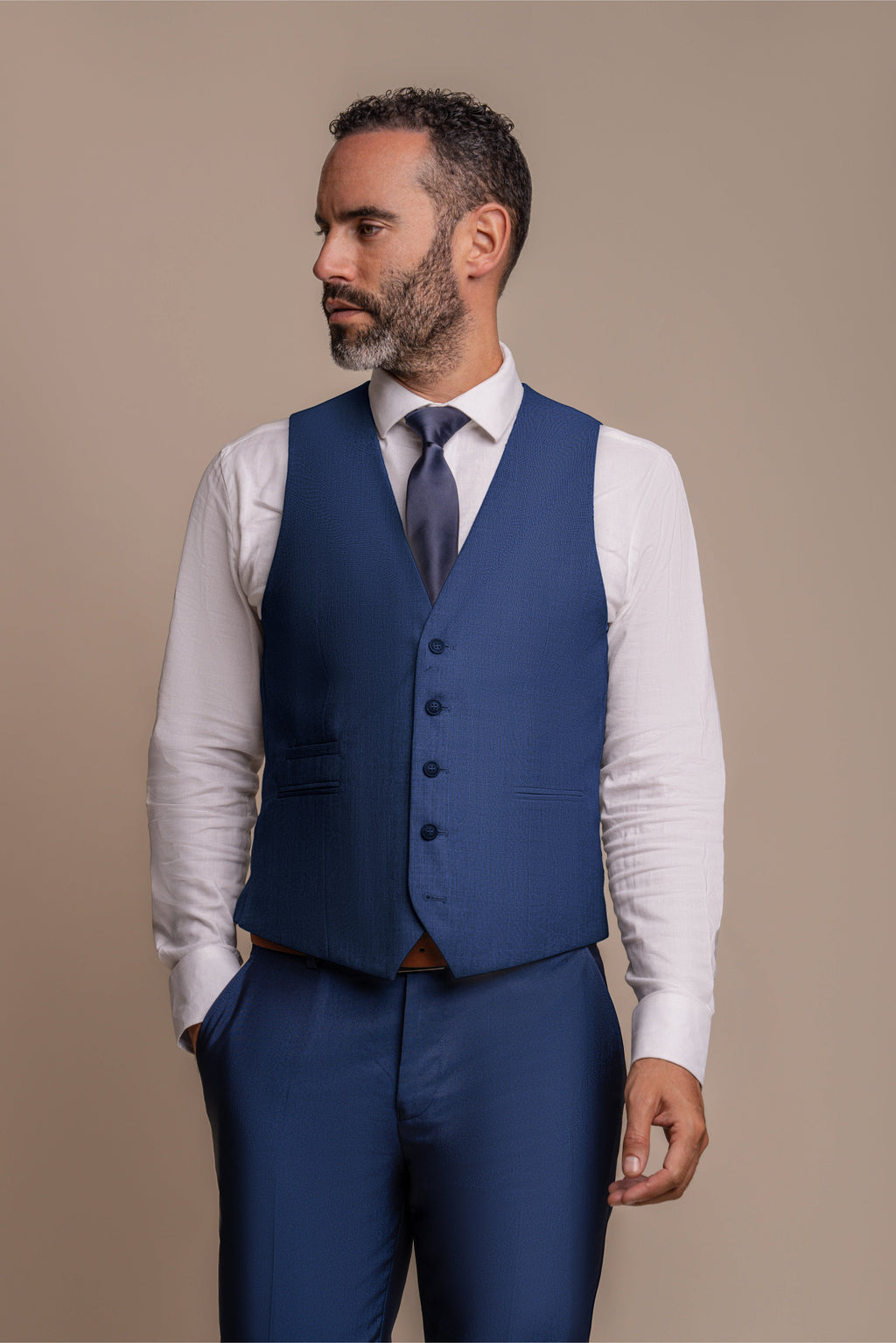 Men's Slim Fit Formal Royal Blue Suit Jacket - FORD - Royal Blue Waistcoat Picture