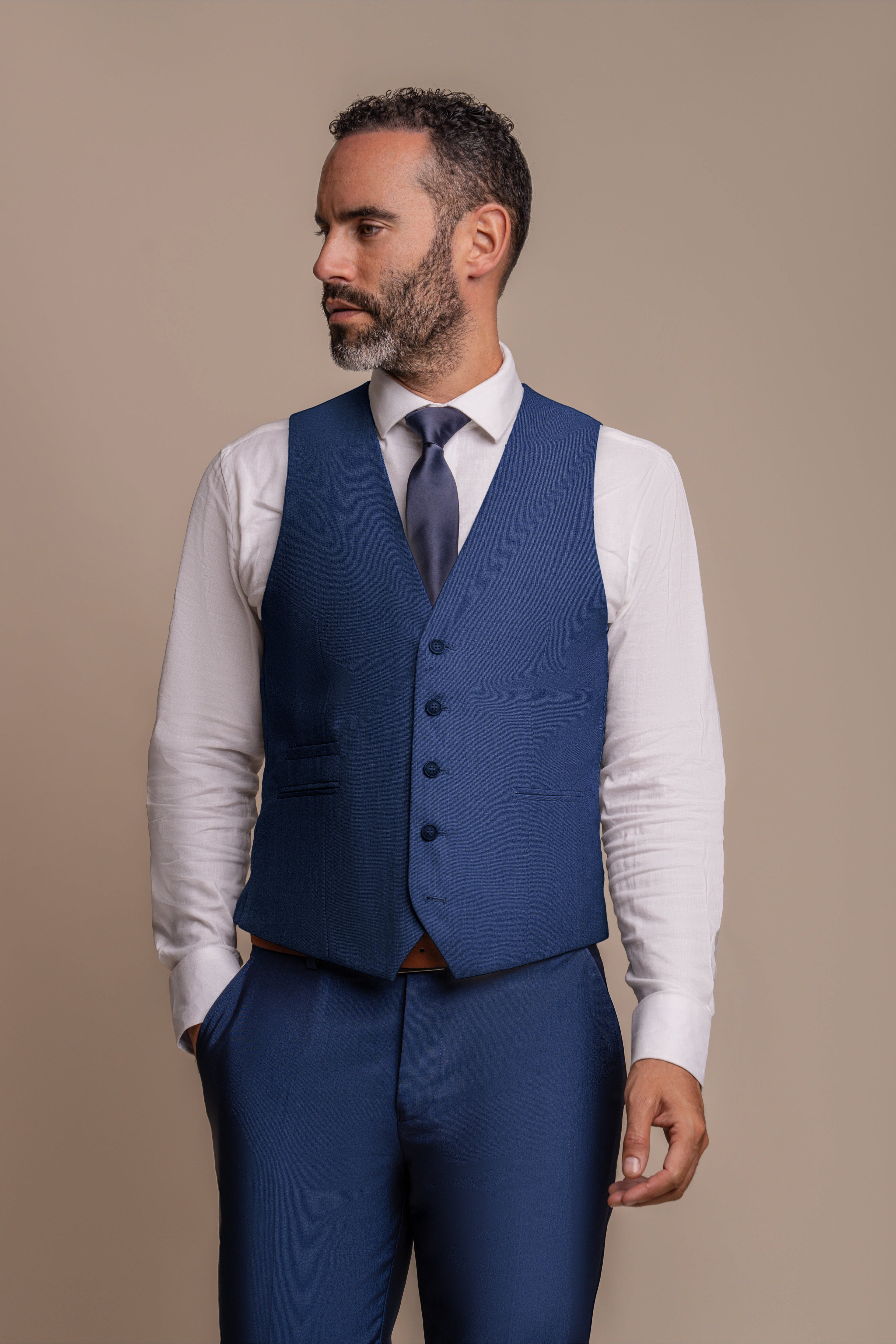 Men's Slim Fit Formal Royal Blue Suit Jacket - FORD - Royal Blue Waistcoat Picture