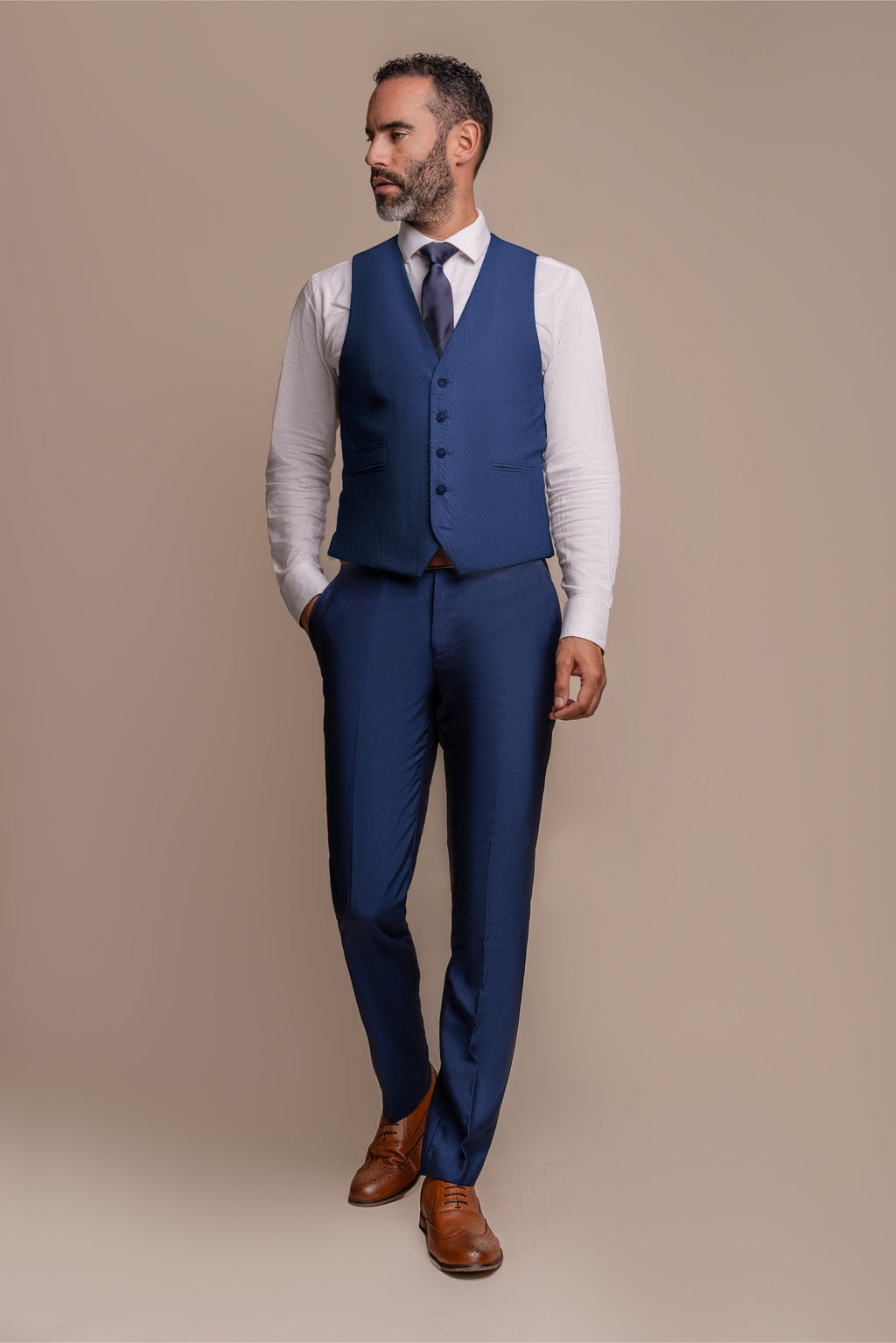 Men's Slim Fit Formal Royal Blue Suit Jacket - FORD - Royal Blue Waistcoat Front Picture