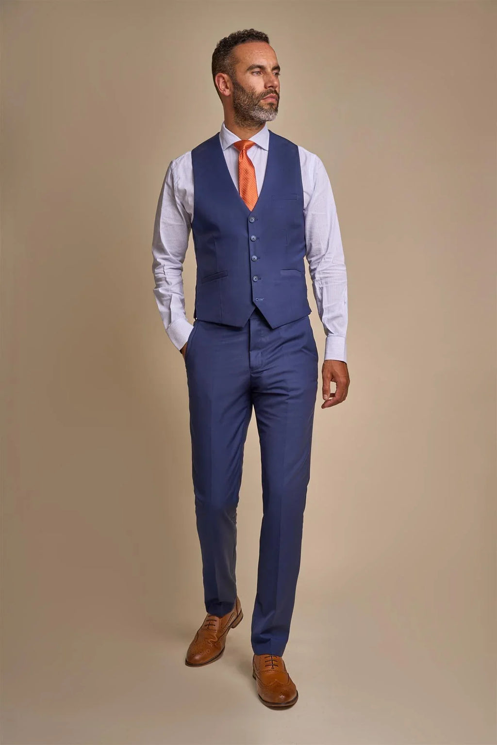 Men's Slim Fit Formal Suit - JEFFERSON Navy - Navy Blue Model Waistcoat Front Picture