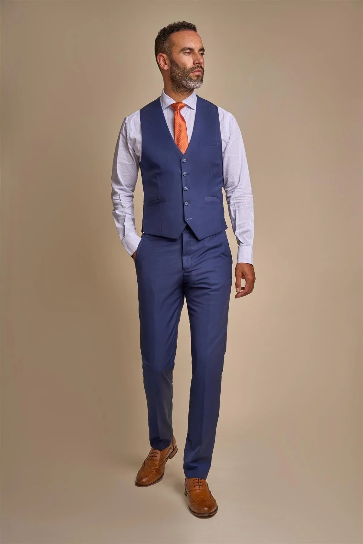 Men's Slim Fit Formal Suit - JEFFERSON Navy - Navy Blue Model Waistcoat Front Picture