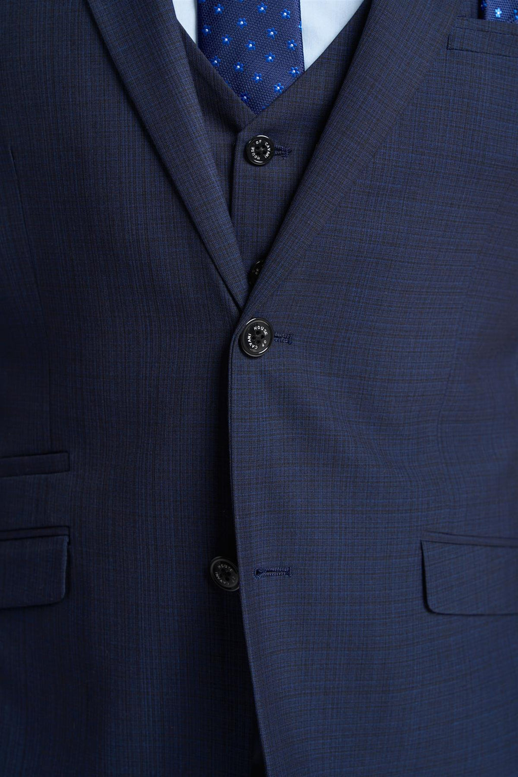 Men's Slim Fit Navy Suit Jacket - SEEBA - Navy Blue Detail Picture