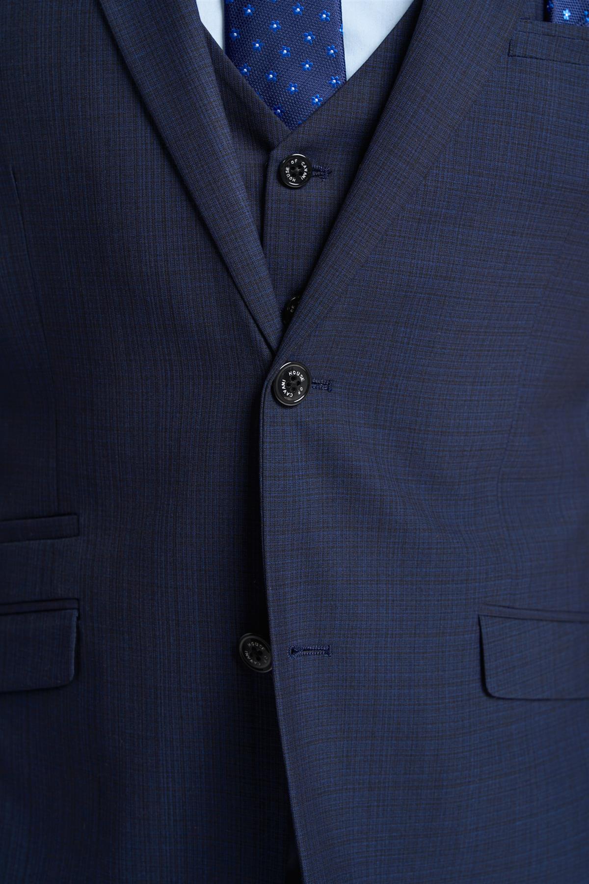Men's Slim Fit Navy Suit Jacket - SEEBA - Navy Blue Detail Picture