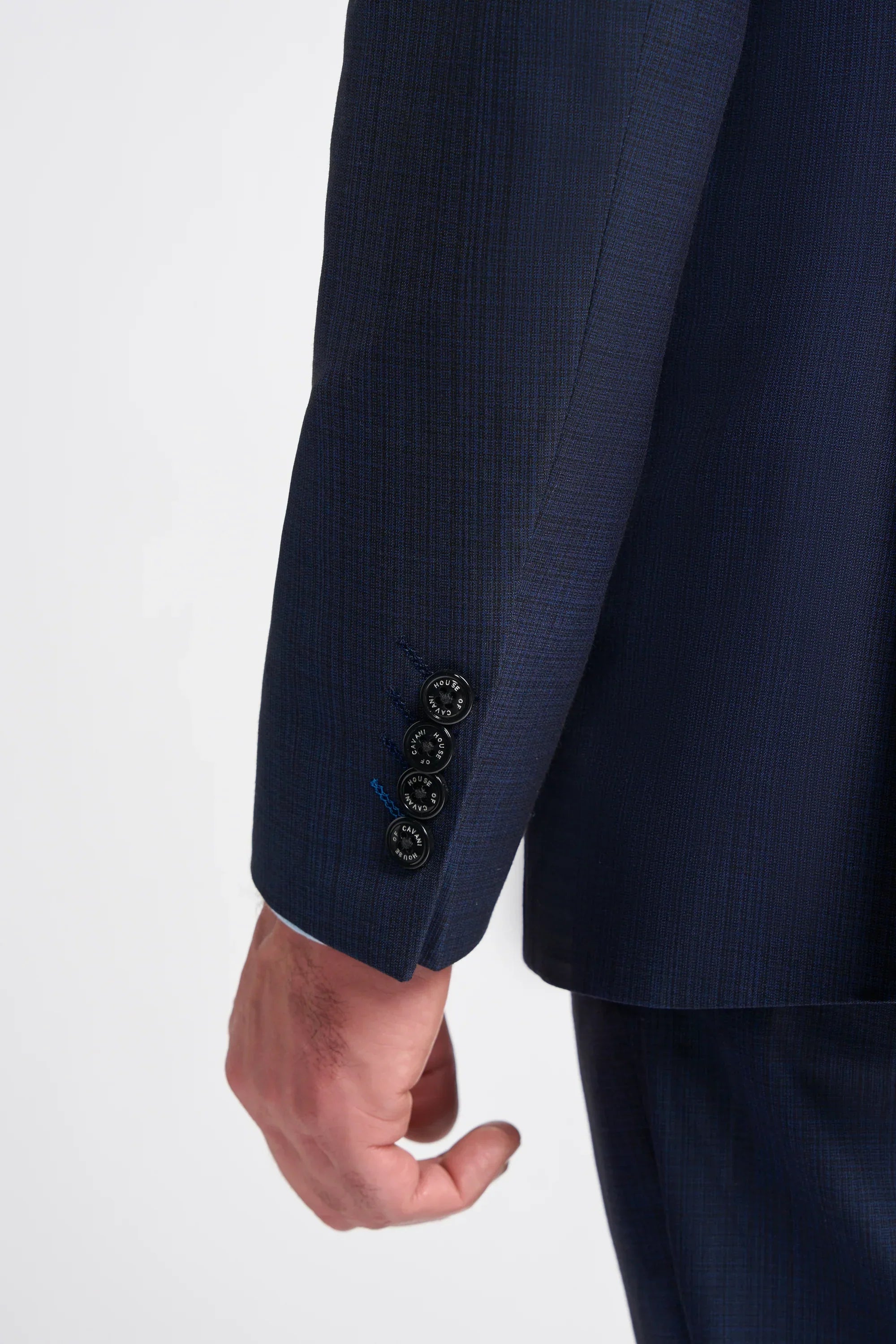 Men's Slim Fit Navy Suit Jacket - SEEBA - Navy Blue Sleeve's Buttons Detail Picture