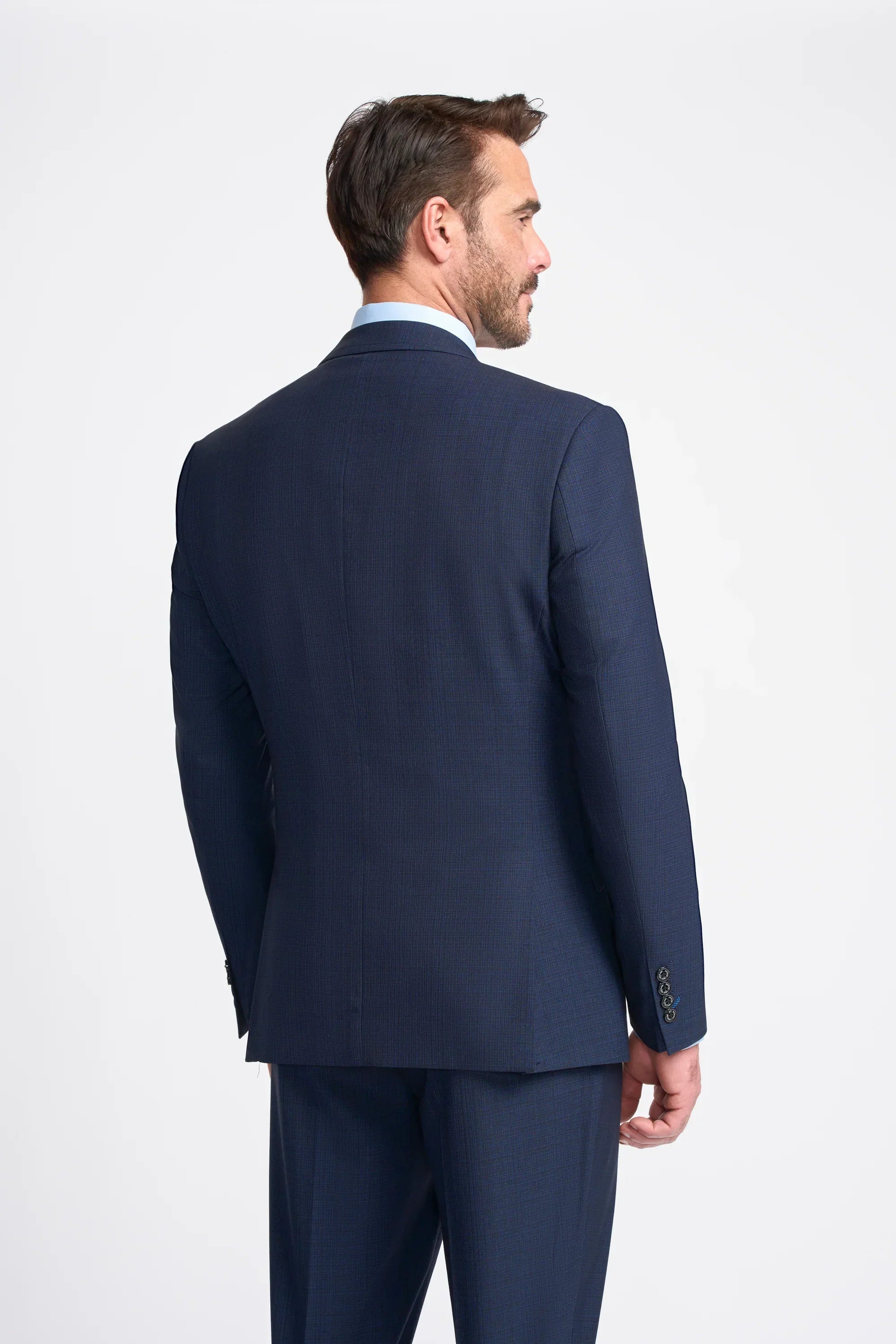Men's Slim Fit Navy Suit Jacket - SEEBA - Navy Blue Model Back Picture