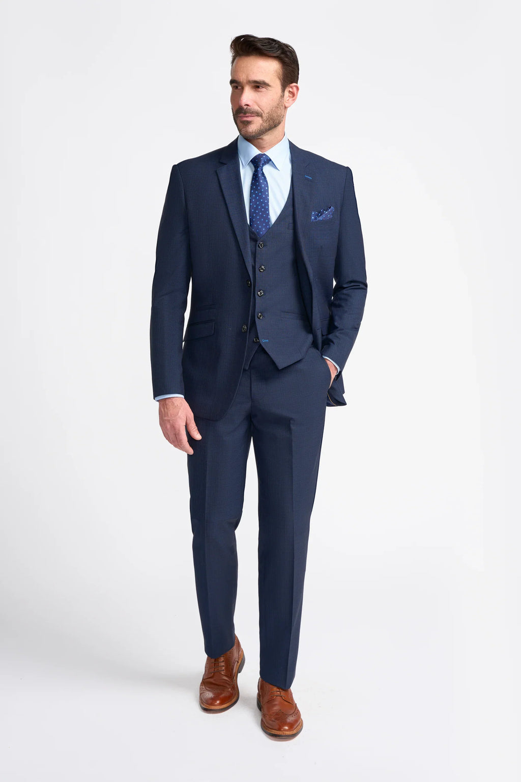 Men's Slim Fit Navy Suit Jacket - SEEBA - Navy Blue Model Front Picture