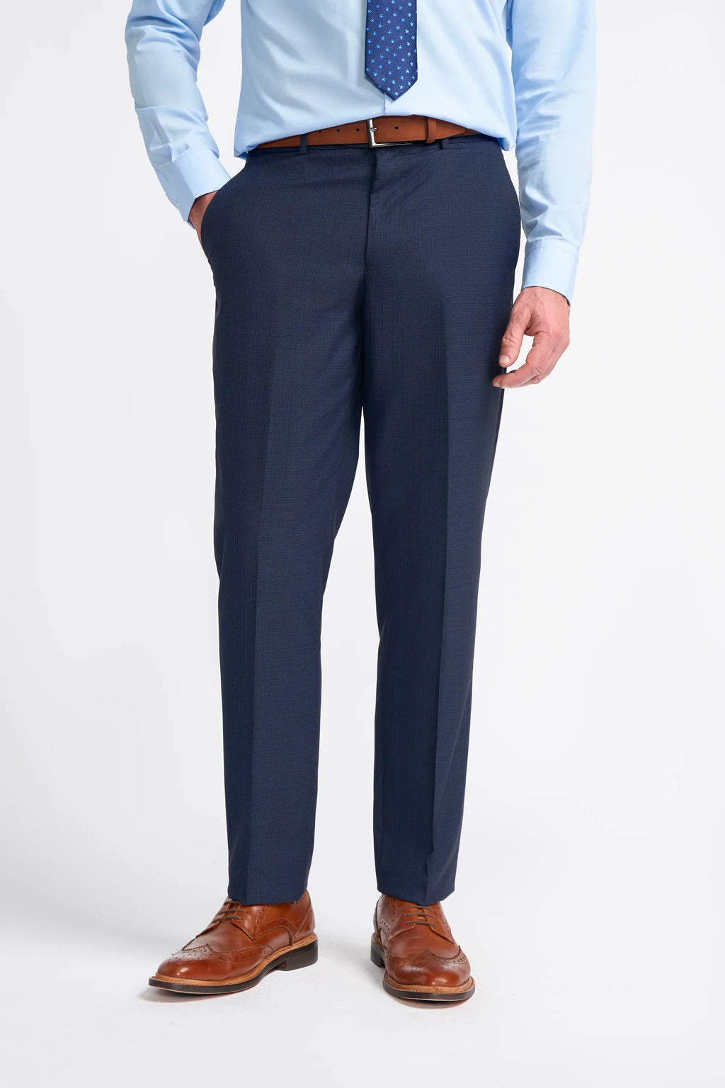 Men's Slim Fit Navy Trousers - SEEBA - Navy Blue Trousers Front Picture