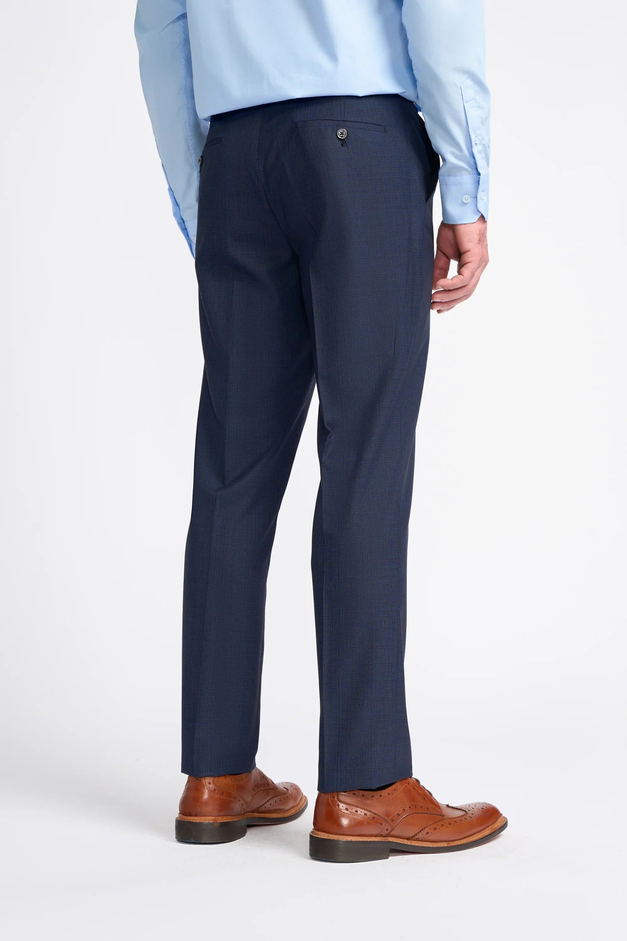 Men's Slim Fit Navy Trousers - SEEBA - Navy Blue Trousers Back Picture