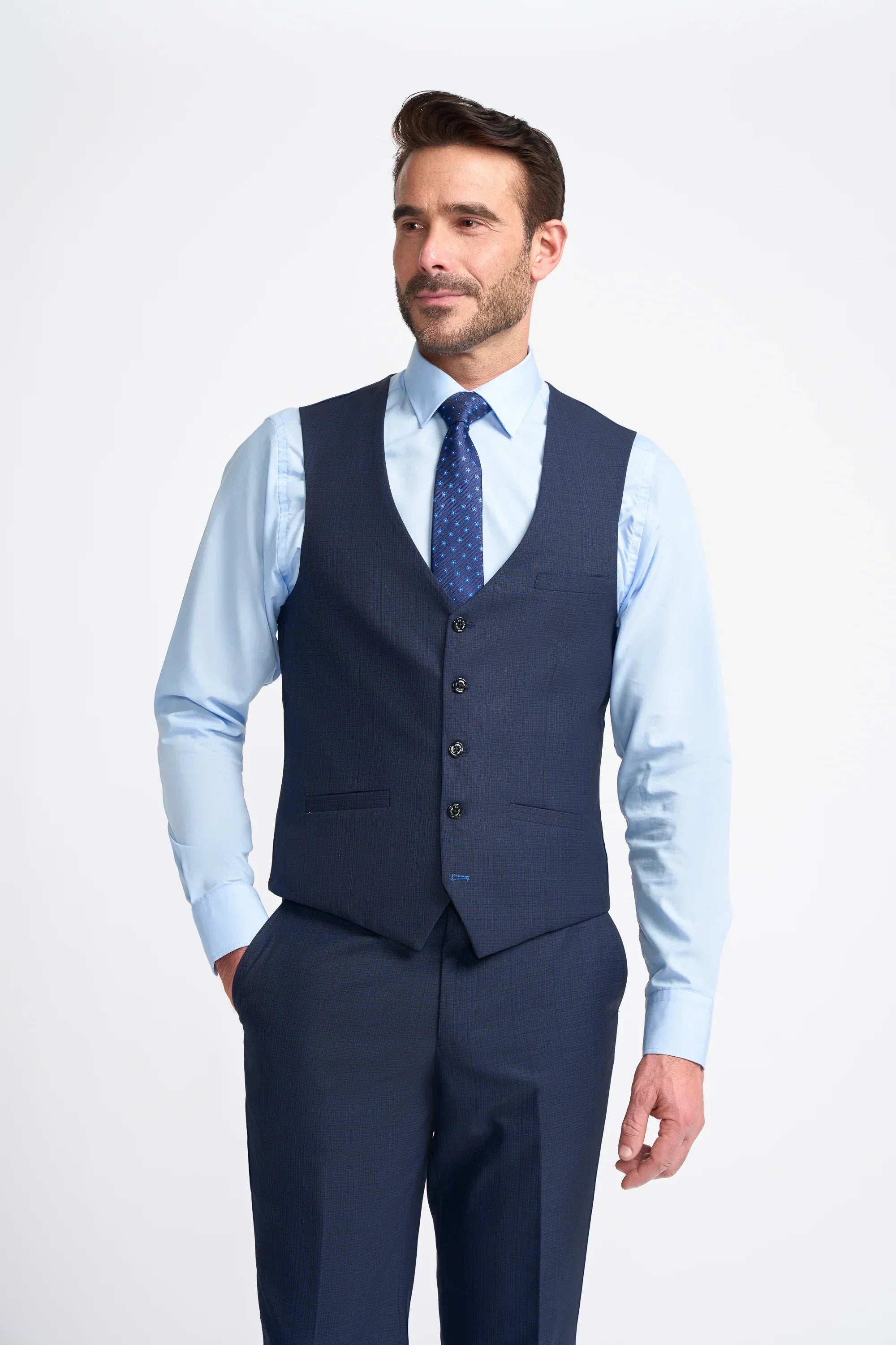 Mens navy slim fit waistcoat Seeba
