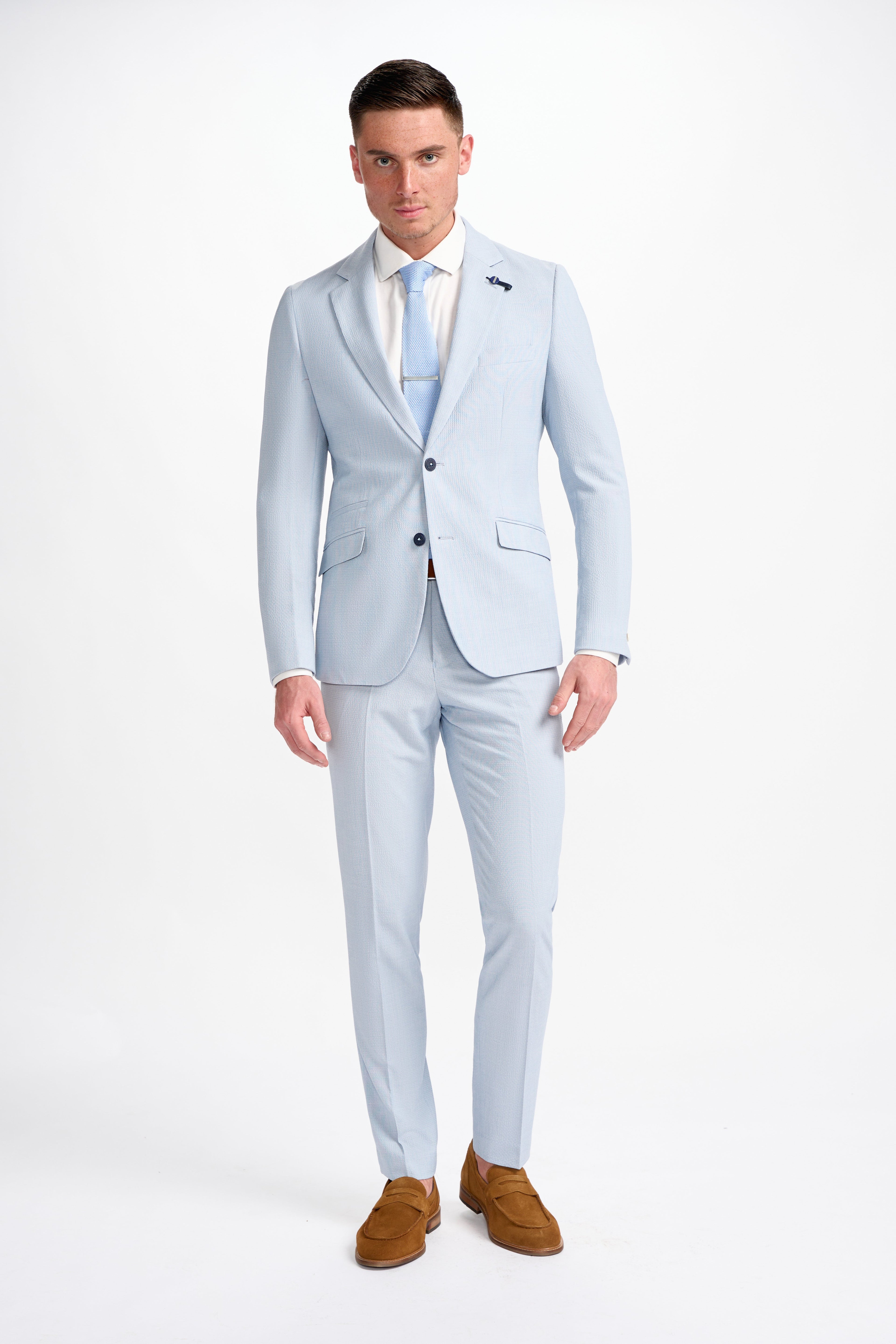 Mens Sky Blue Textured Slim Fit Suit Jacket SIREN