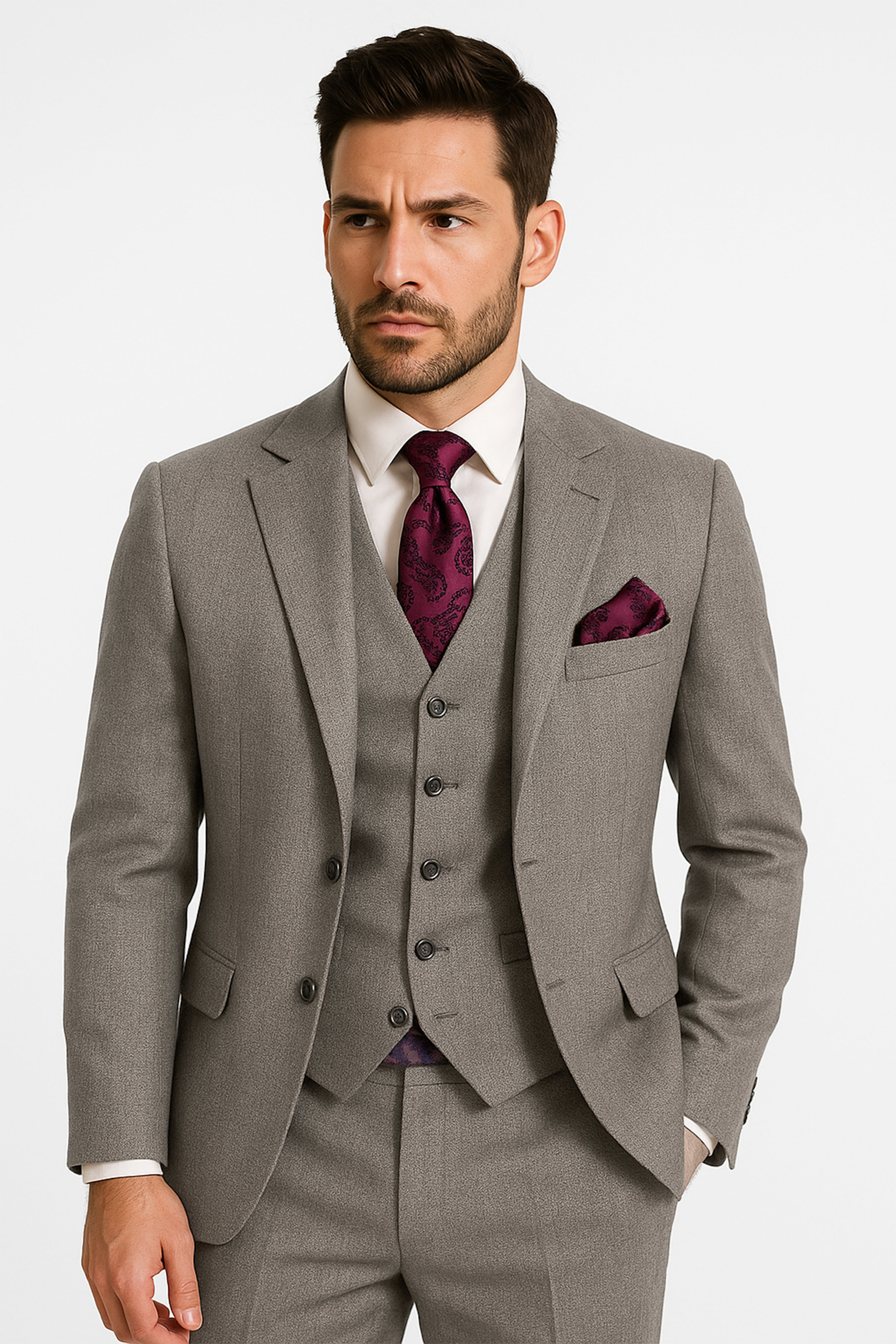 men’s 3-piece textured tailored fit formal suit set