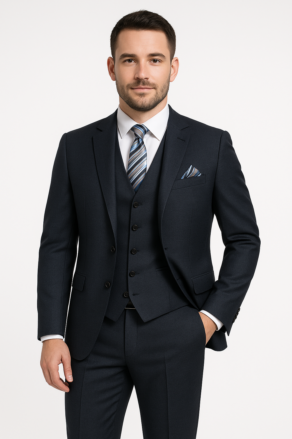 men’s 3-piece textured tailored fit wedding suit set