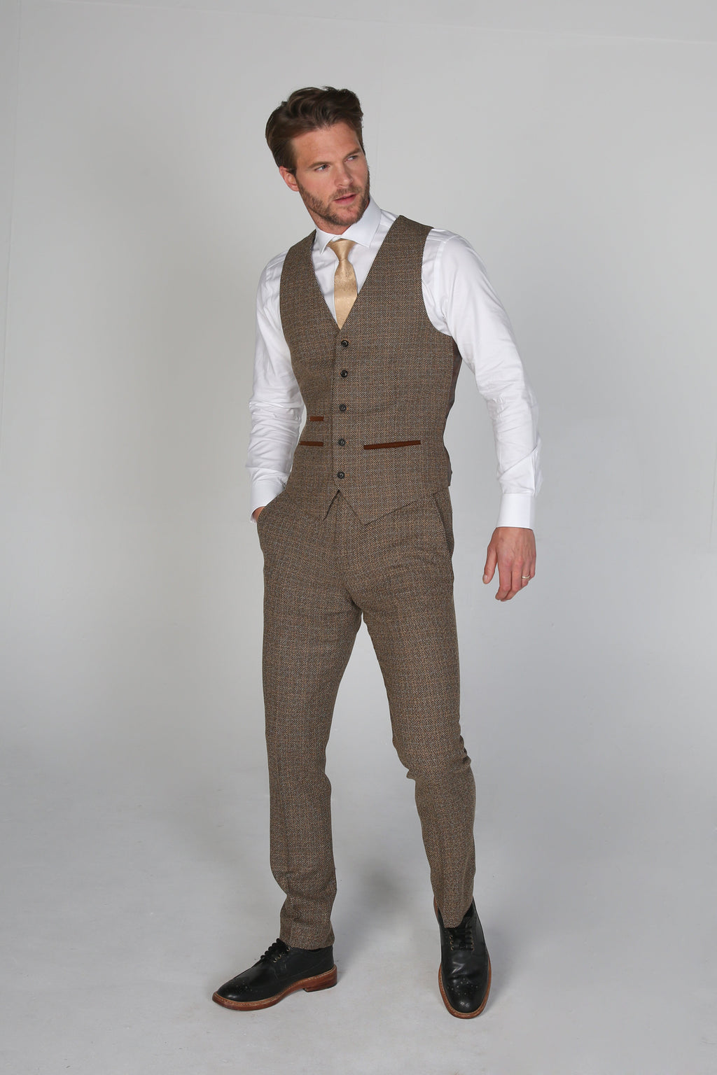 Mens Brown Tweed Like Formal Waistcoat RALPH