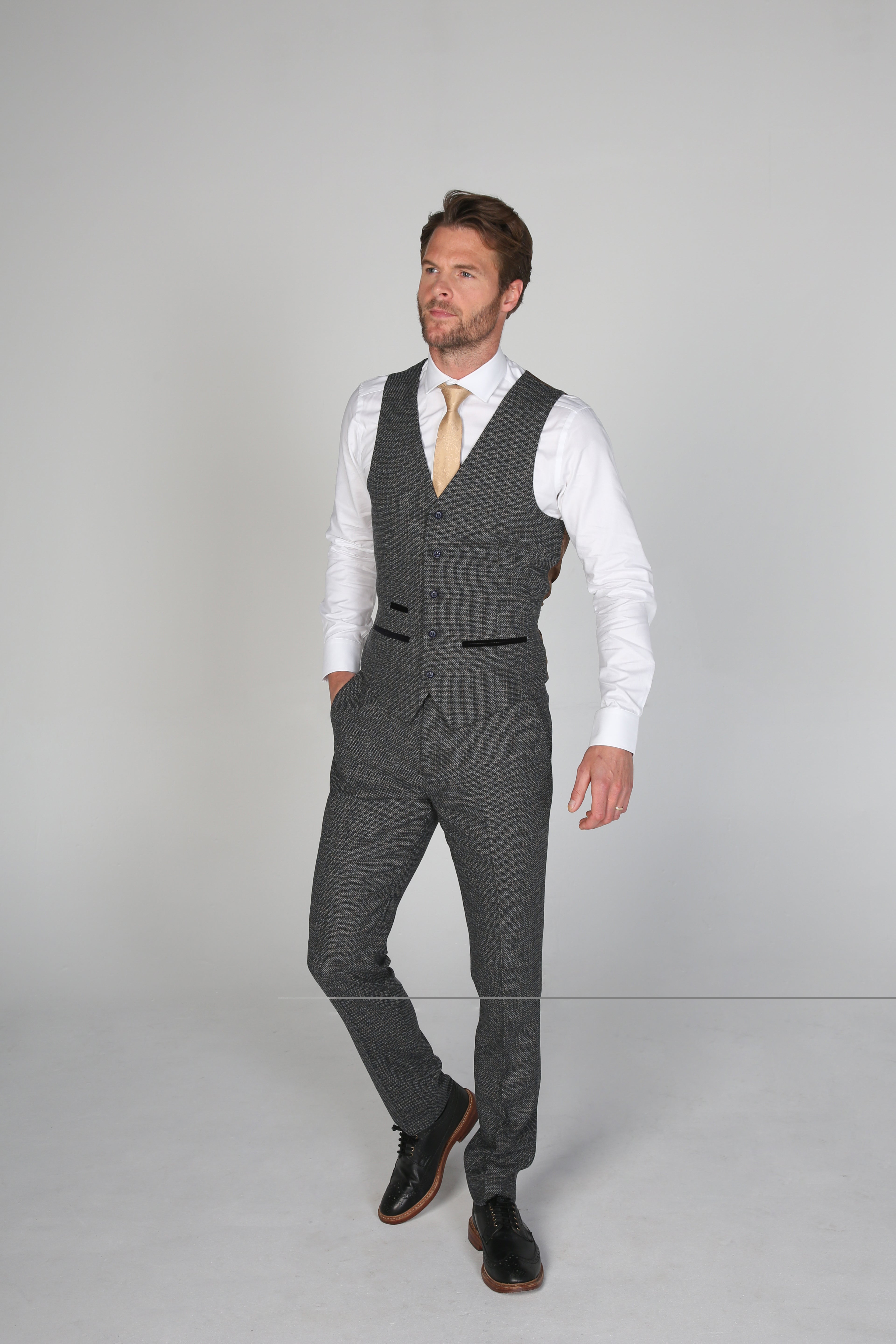 Mens Grey Tweed Like Formal Waistcoat RALPH