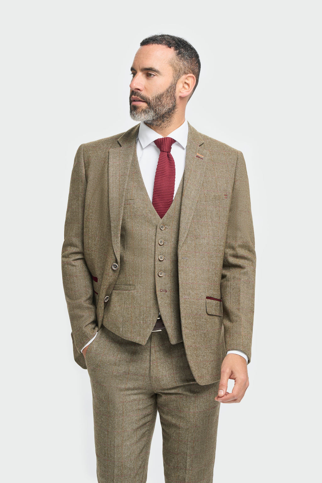 Men's Tweed Check Green Formal Suit - Gaston Sage  Model Picture